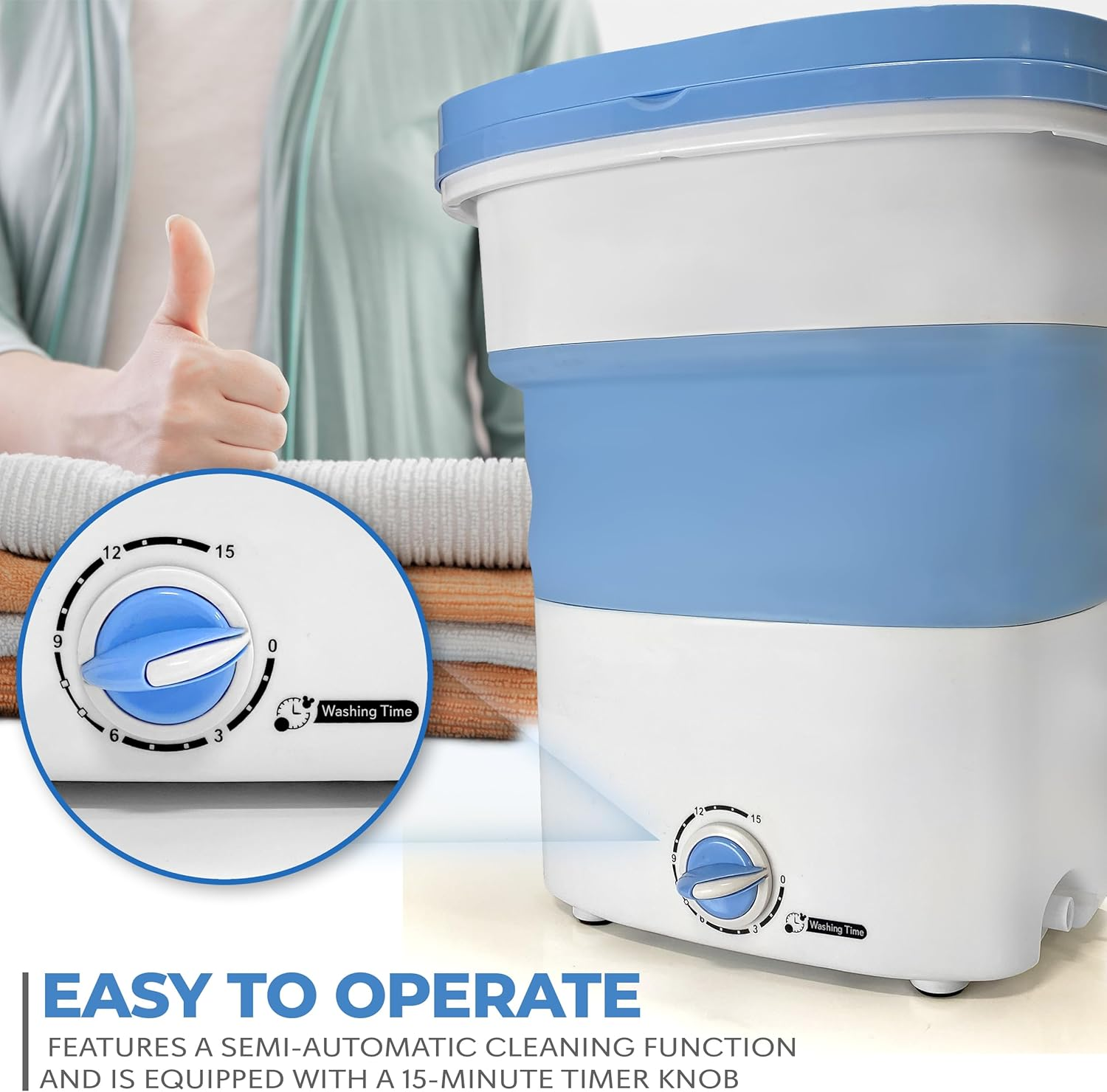 Pure Clean Portable Washing Machine, Mini Foldable Washing Machine, Compact Design, Collapsible Wash Machine, Perfect for Camping, Dorm, and Traveling