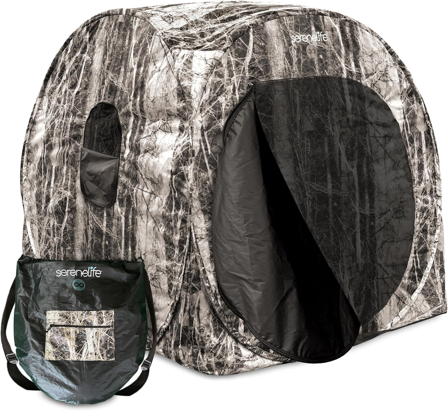 SereneLife Hunting Blind - Water-Resistant DuraShell Plus Hunting Ground Blind Tent, Pop-Up Blinds for Hunting with Shadow Guard, Polyester Fabric, Includes Carry Bag and Tie-Down Cords