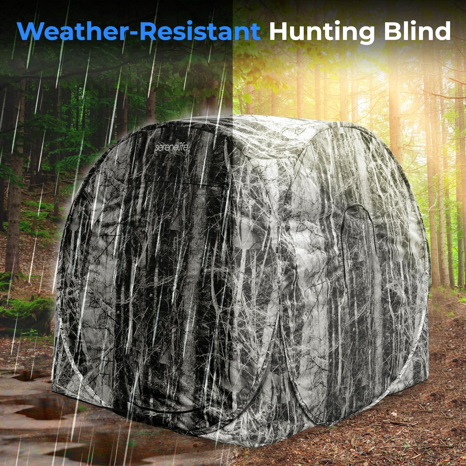 SereneLife Hunting Blind - Water-Resistant DuraShell Plus Hunting Ground Blind Tent, Pop-Up Blinds for Hunting with Shadow Guard, Polyester Fabric, Includes Carry Bag and Tie-Down Cords