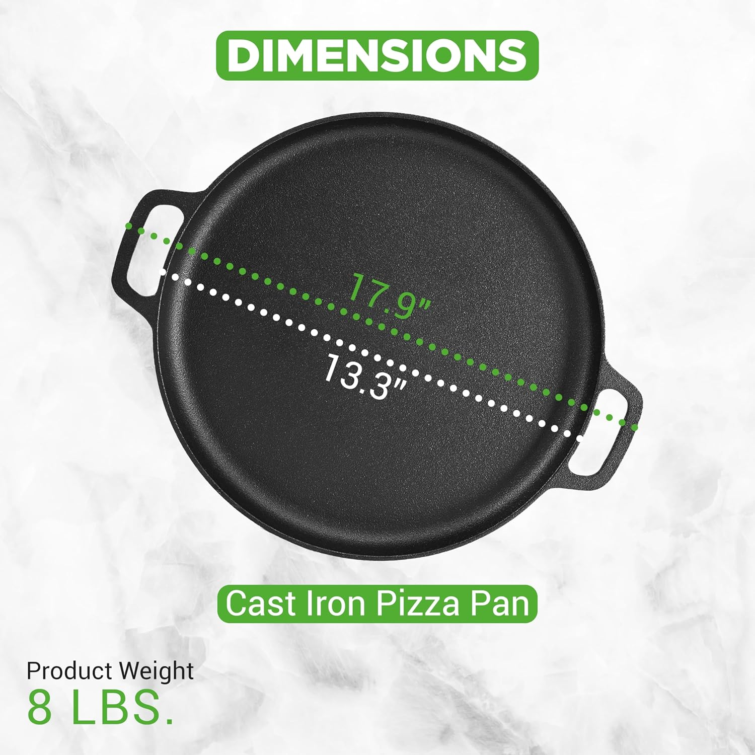 NutriChef 14-Inch Cast Iron Baking Pan - Steel Pizza Cooker with Easy Grip Handles, One Size, Black