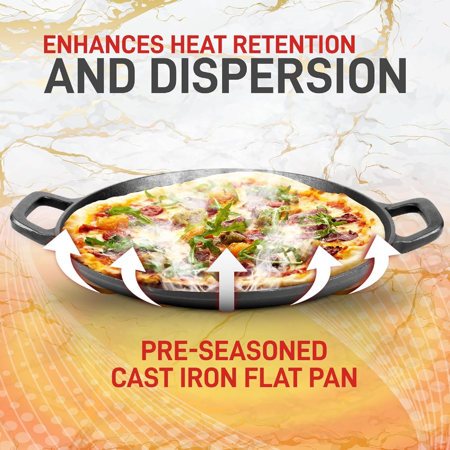 NutriChef 14-Inch Cast Iron Baking Pan - Steel Pizza Cooker with Easy Grip Handles, One Size, Black