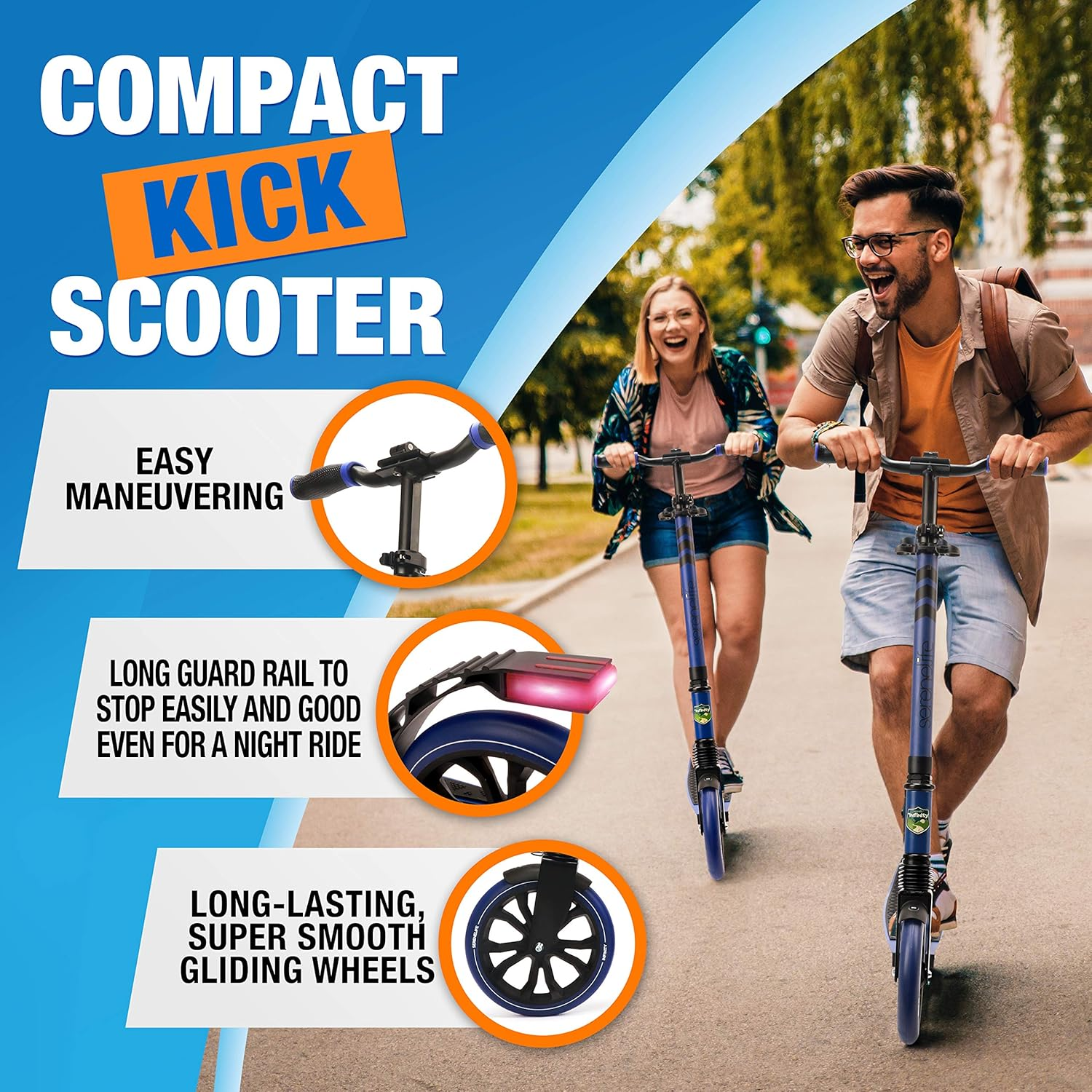 SereneLife Foldable Kick Scooter - Stand Kick Scooter for Teens and Adults with Rubber Grip at the Tip, Alloy Deck, Adjustable T-Bar Handlebar Height, Smooth Gliding Wheels, Easy Maneuvering