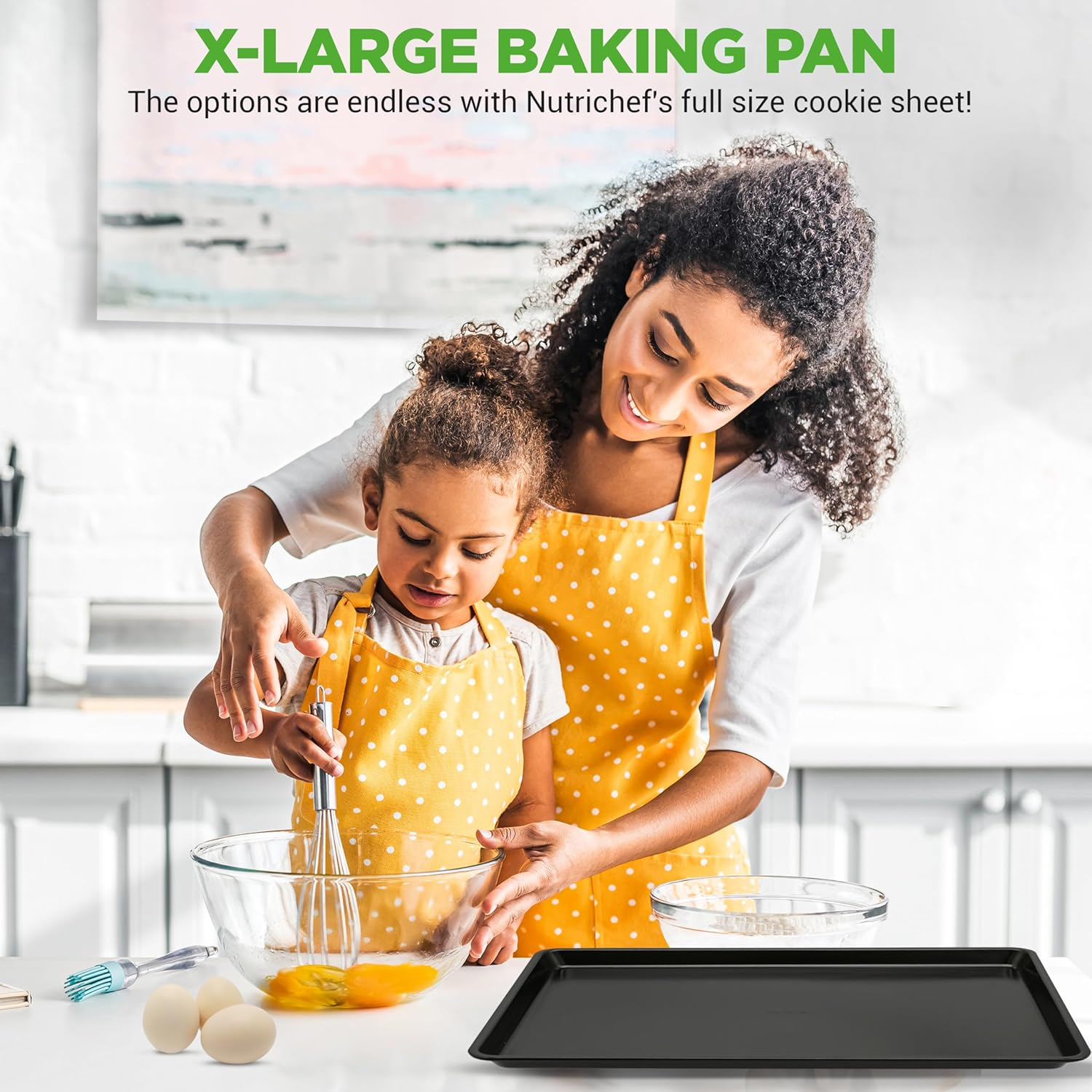 Nonstick Cookie Sheet Baking Pan - 1QT Large Metal Oven Baking Tray Mega Pan - Kitchen Cooking Non-Stick Bake Tray - Stylish Metallic Black Coating, PFOA, PFOS, and PTFE Free - NutriChef (NCLGBLK1)