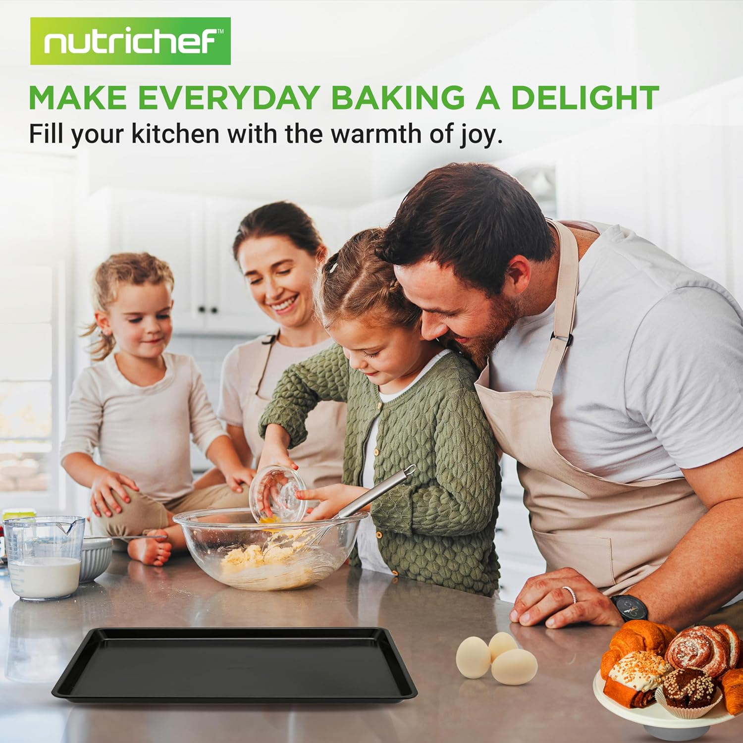 Nonstick Cookie Sheet Baking Pan - 1QT Large Metal Oven Baking Tray Mega Pan - Kitchen Cooking Non-Stick Bake Tray - Stylish Metallic Black Coating, PFOA, PFOS, and PTFE Free - NutriChef (NCLGBLK1)