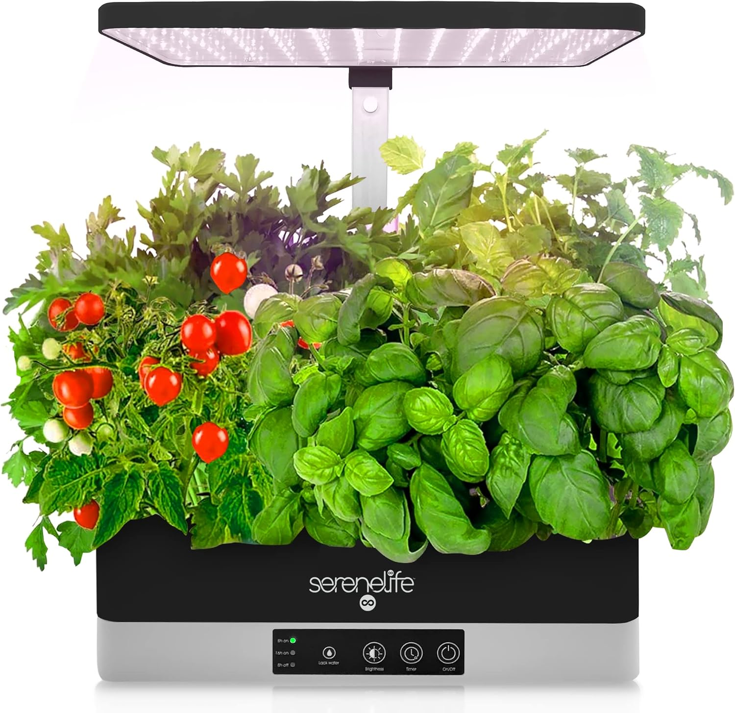 SereneLife Smart Starter Kit - Hydroponic Herb Garden Indoor Plant System with Height Adjustable LED Grow Lights, 6 Pods, 3 Modes - Home Kitchen, Bedroom, Office - SLGLF130, Aluminum, Black