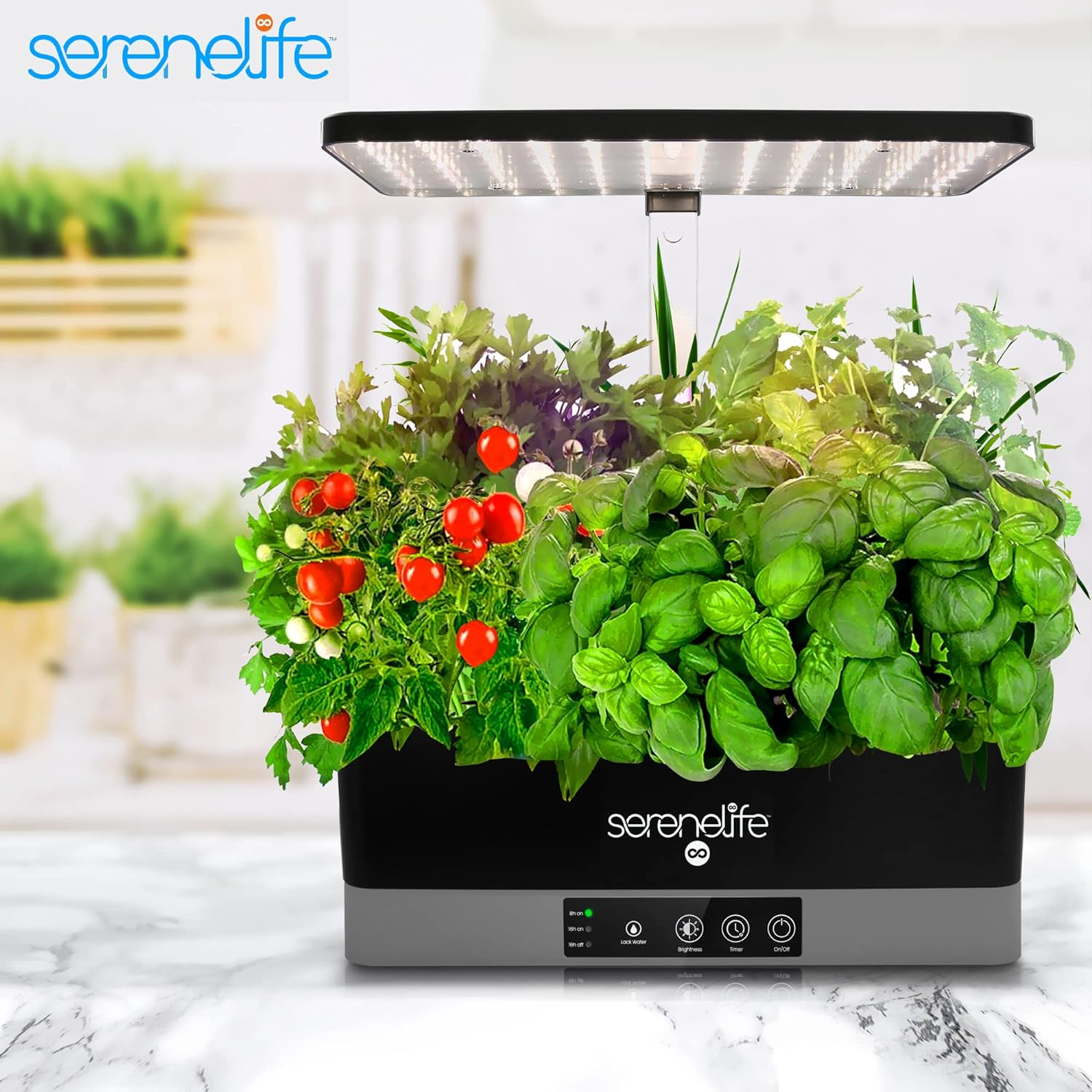 SereneLife Smart Starter Kit - Hydroponic Herb Garden Indoor Plant System with Height Adjustable LED Grow Lights, 6 Pods, 3 Modes - Home Kitchen, Bedroom, Office - SLGLF130, Aluminum, Black