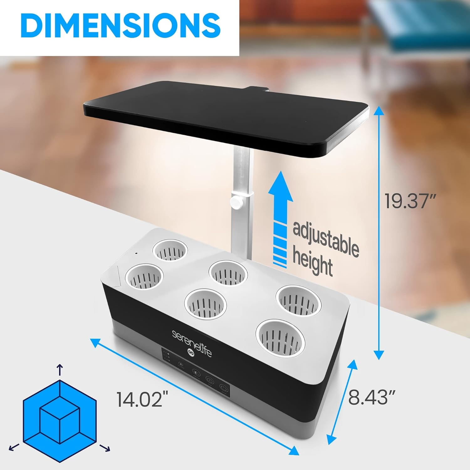 SereneLife Smart Starter Kit - Hydroponic Herb Garden Indoor Plant System with Height Adjustable LED Grow Lights, 6 Pods, 3 Modes - Home Kitchen, Bedroom, Office - SLGLF130, Aluminum, Black