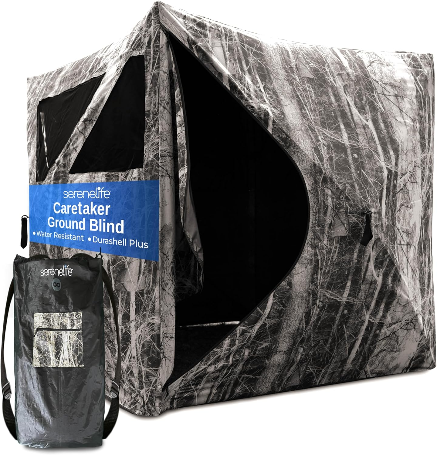 SereneLife Hunting Blind - Water Resistant Durashell Plus Hunting Ground Blind Tent Pop-Up Blinds with Shadow Guard, Polyester Fabric, Includes Carry Bag and Tie-Down Cords