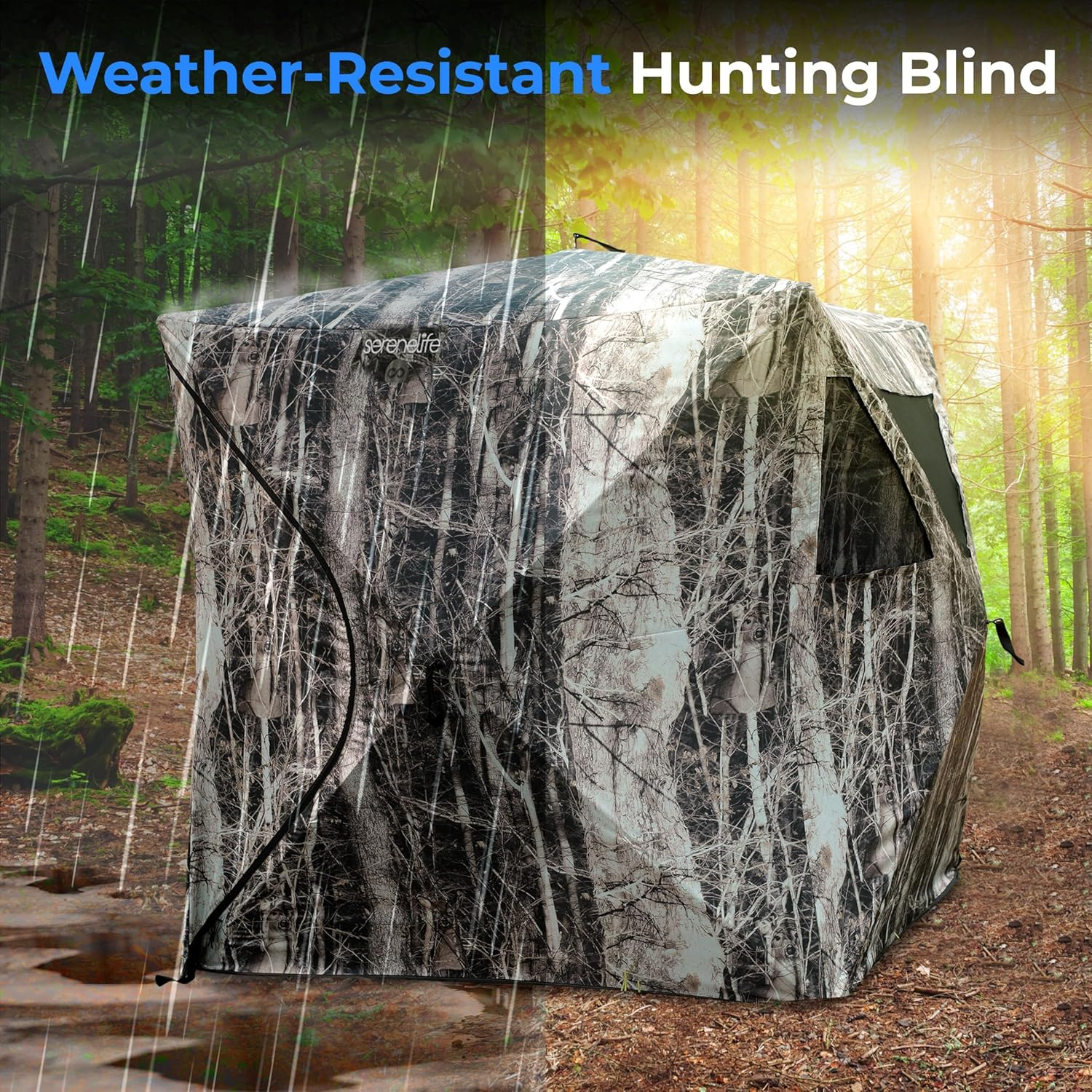 SereneLife Hunting Blind - Water Resistant Durashell Plus Hunting Ground Blind Tent Pop-Up Blinds with Shadow Guard, Polyester Fabric, Includes Carry Bag and Tie-Down Cords