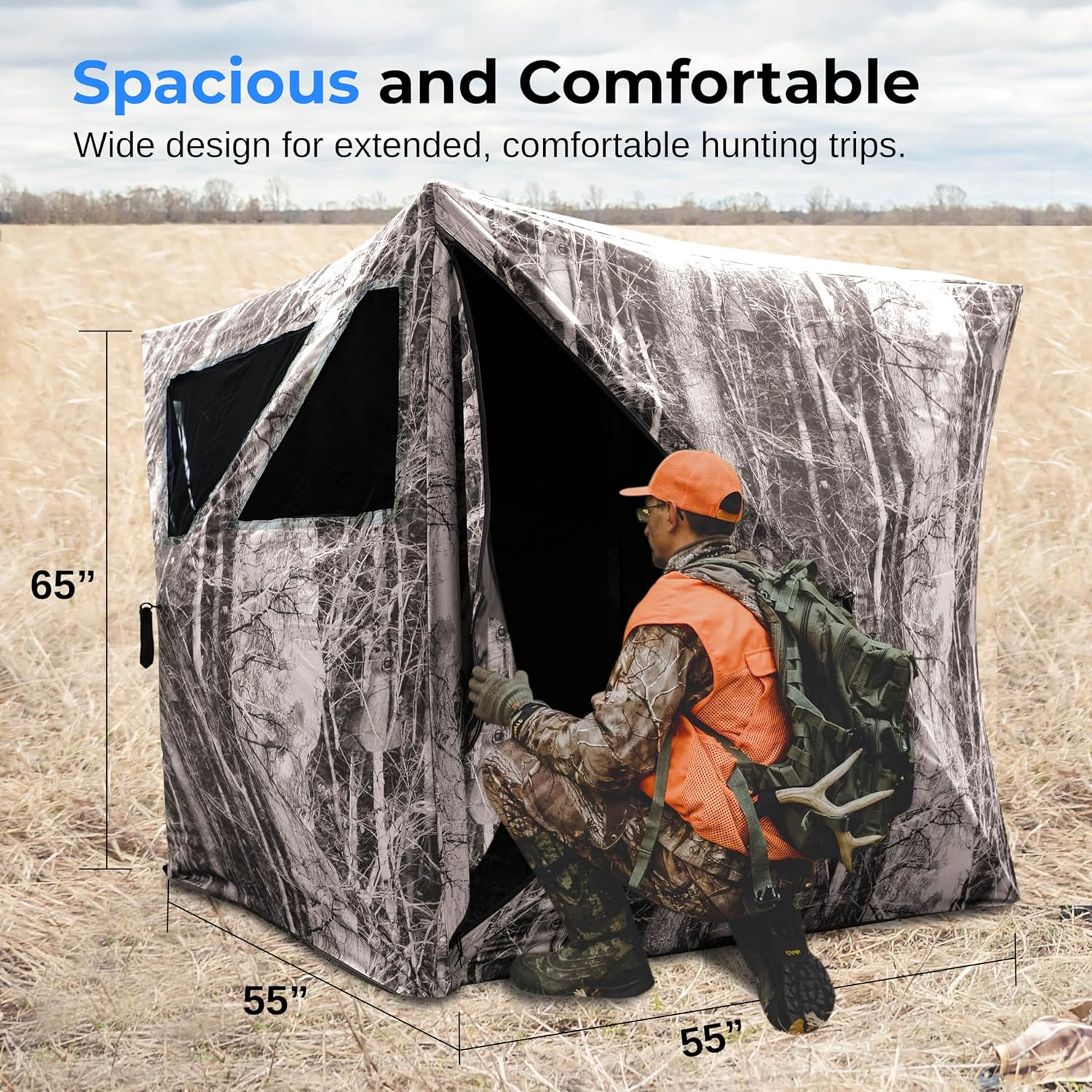 SereneLife Hunting Blind - Water Resistant Durashell Plus Hunting Ground Blind Tent Pop-Up Blinds with Shadow Guard, Polyester Fabric, Includes Carry Bag and Tie-Down Cords