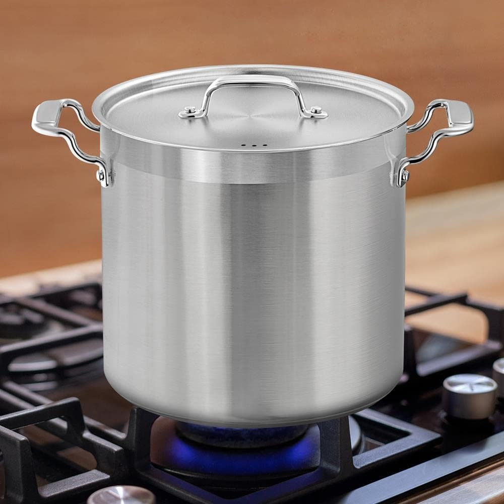 Stainless Steel Cookware Stockpot - 20 Quart, Heavy-Duty Induction Pot, Soup Pot with Stainless Steel Lid, Compatible with Gas, Induction, Ceramic, Glass, and Halogen Cooktops - NCSPT20Q