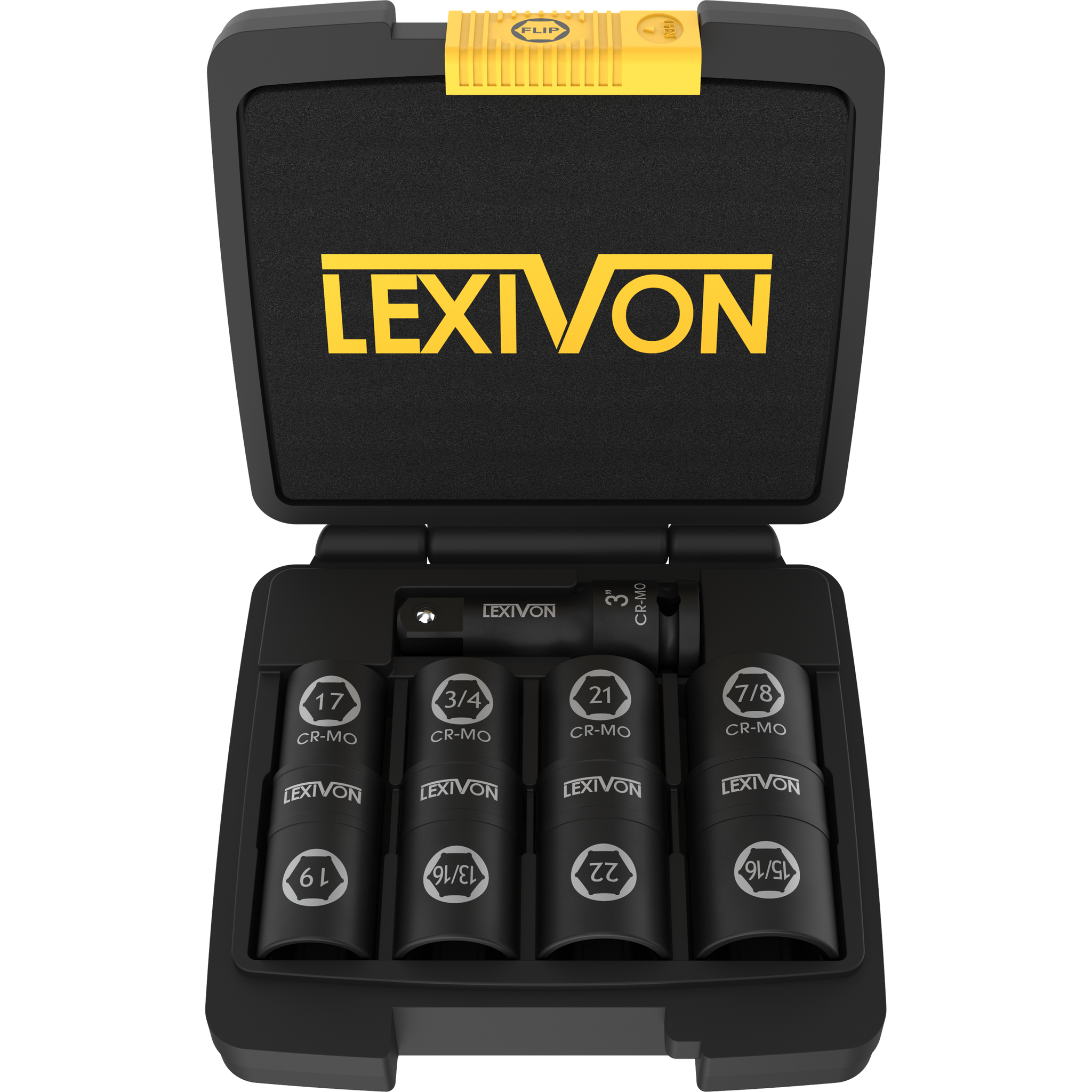 LEXIVON Lug Nut Impact Socket Set, 1/2-Inch Drive | Innovative 8-in-4 Flip Socket Design, Covers Most Commonly Used Inch & Metric Wheel Nuts | Cr-Mo Steel = Full Impact Grade (LX-110)