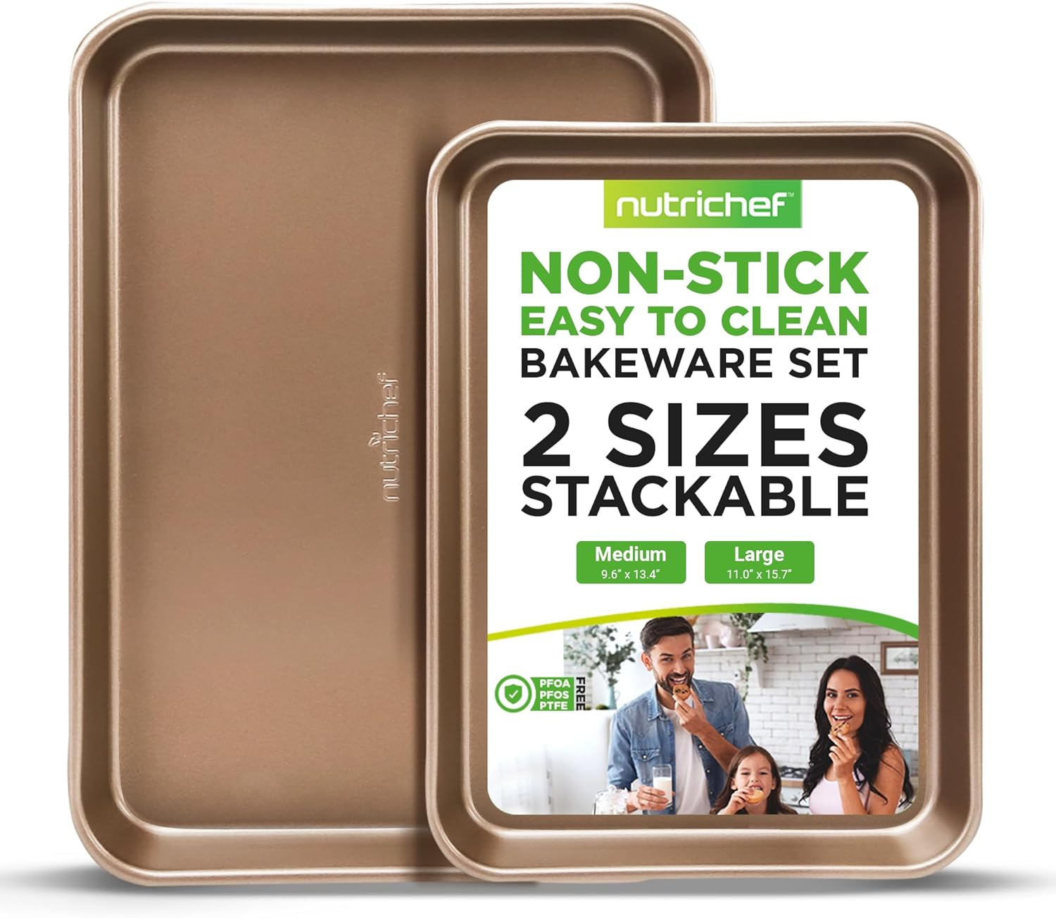 NutriChef Baking Sheet, Cookie Sheet, Baking Sheets for Oven, Nonstick Baking Tray, Oven Pan, Oven Tray, Bakeware Set, Professional Quality for Baking and Cooking, Baking Pan Set, Medium and Large, 2 pc