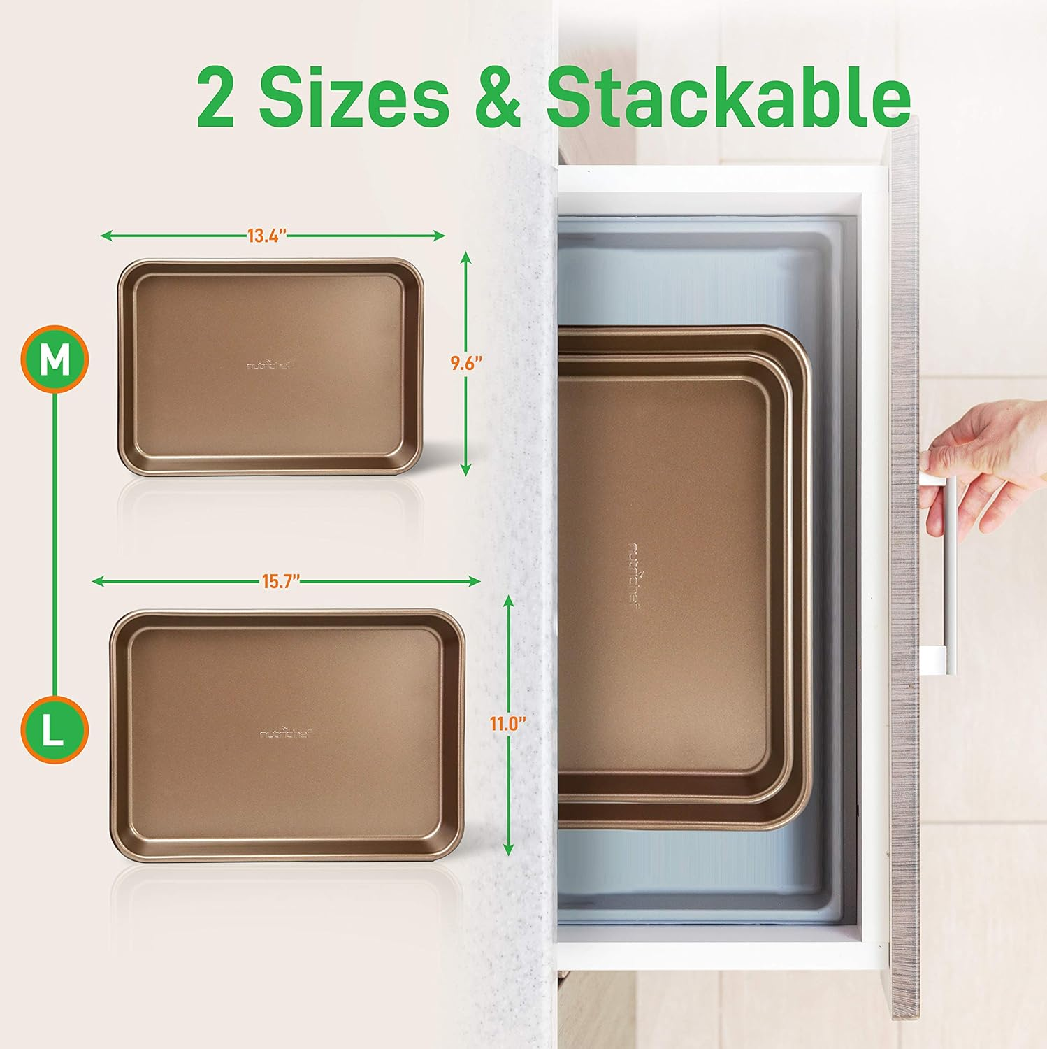 NutriChef Baking Sheet, Cookie Sheet, Baking Sheets for Oven, Nonstick Baking Tray, Oven Pan, Oven Tray, Bakeware Set, Professional Quality for Baking and Cooking, Baking Pan Set, Medium and Large, 2 pc