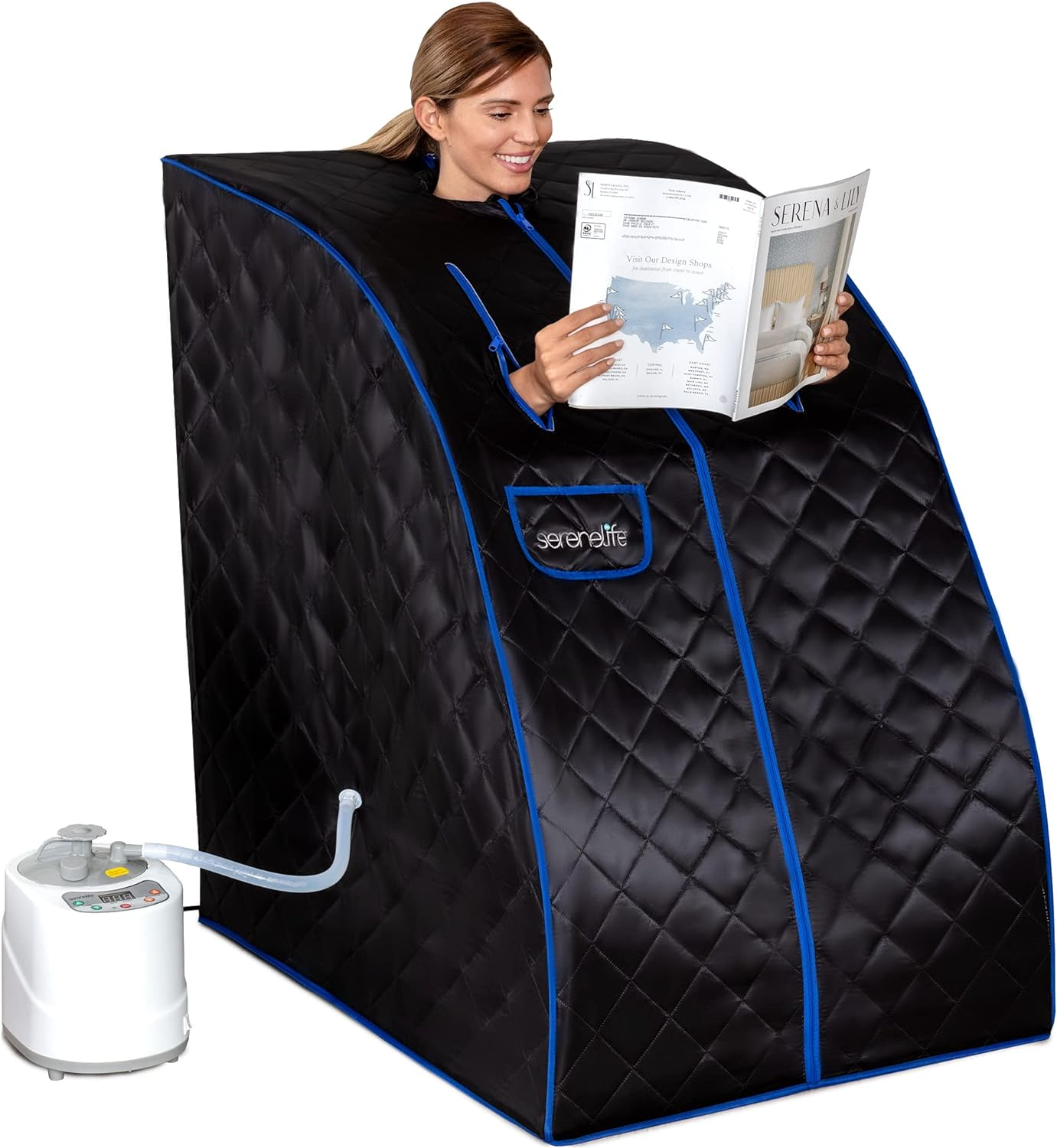 Portable Steam Sauna - One Person Sauna for Detox and Weight Loss (Black), Energy and Power-Efficient Design, Low-Cost Heating Sauna, Includes Foot Pad Heating Mat - SLISAU60BK