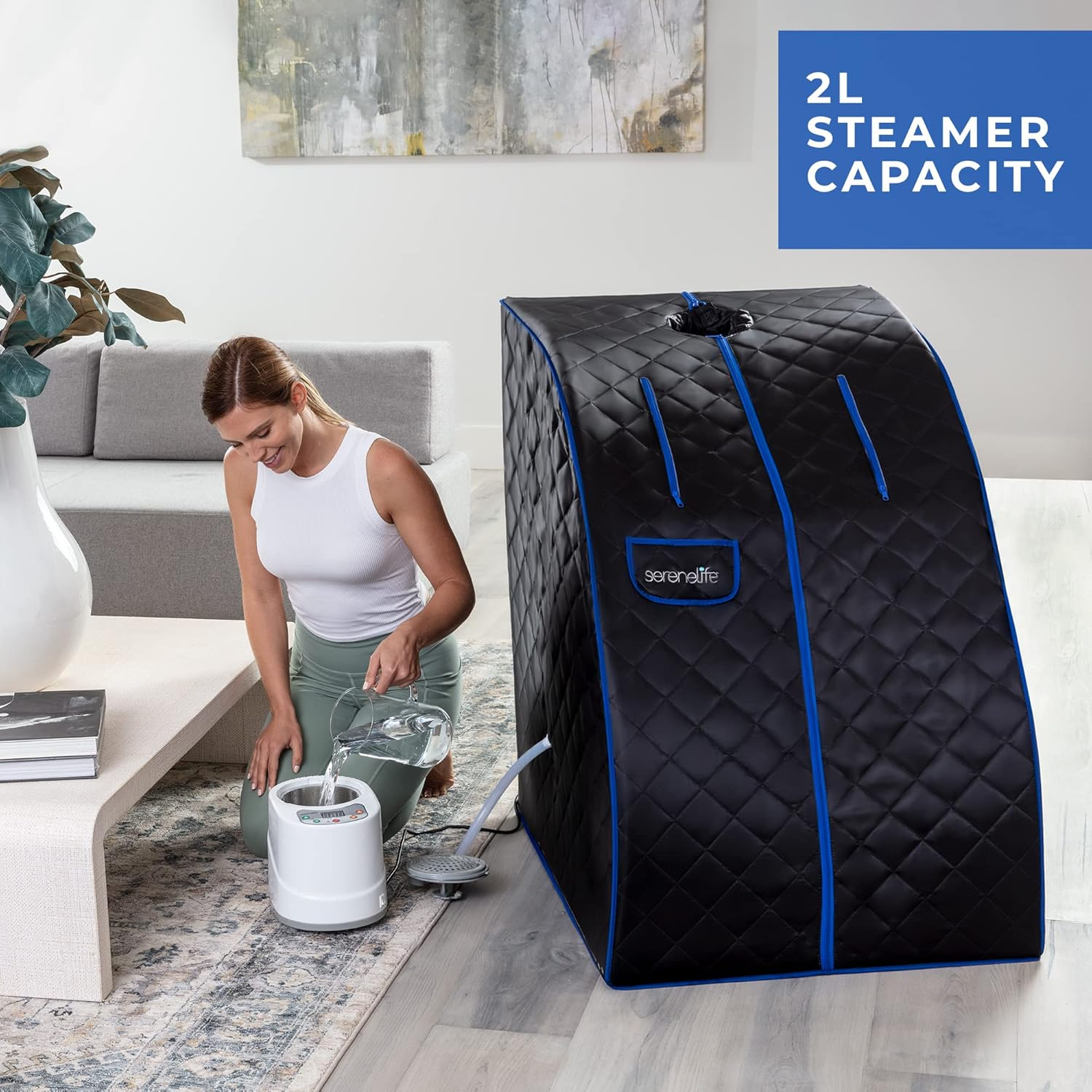 Portable Steam Sauna - One Person Sauna for Detox and Weight Loss (Black), Energy and Power-Efficient Design, Low-Cost Heating Sauna, Includes Foot Pad Heating Mat - SLISAU60BK