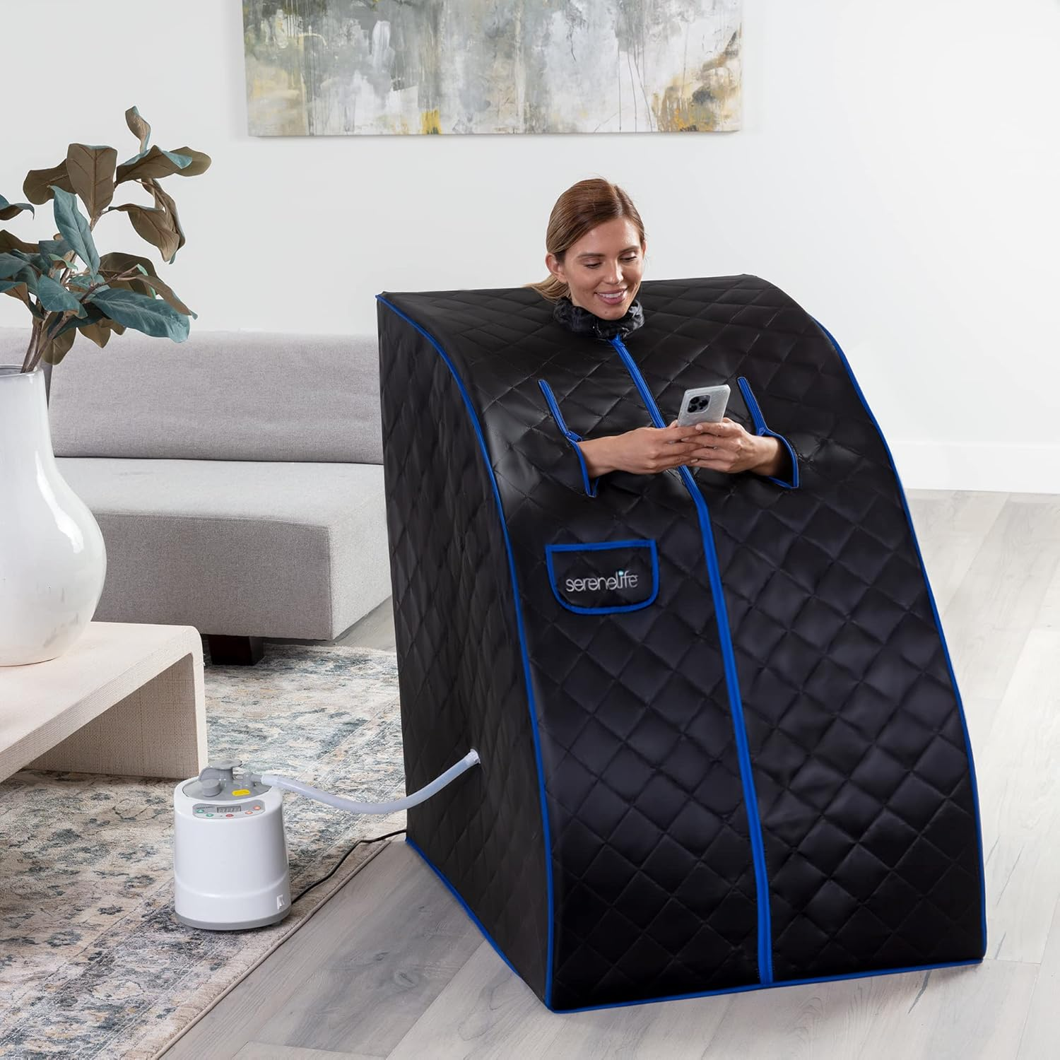 Portable Steam Sauna - One Person Sauna for Detox and Weight Loss (Black), Energy and Power-Efficient Design, Low-Cost Heating Sauna, Includes Foot Pad Heating Mat - SLISAU60BK