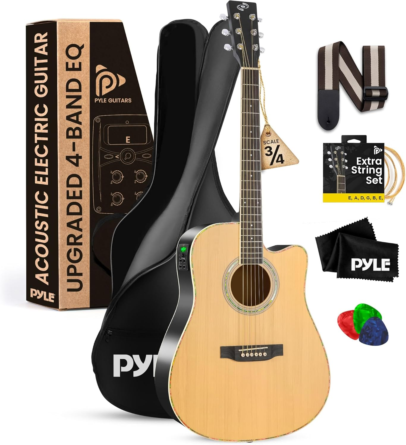 Acoustic Electric Cutaway Guitar, 3/4 Scale 36” Steel String Spruce Wood with Gig Bag, 4-Band EQ, Clip-On and Onboard Tuner, Picks, and Shoulder Strap for Beginners and Students