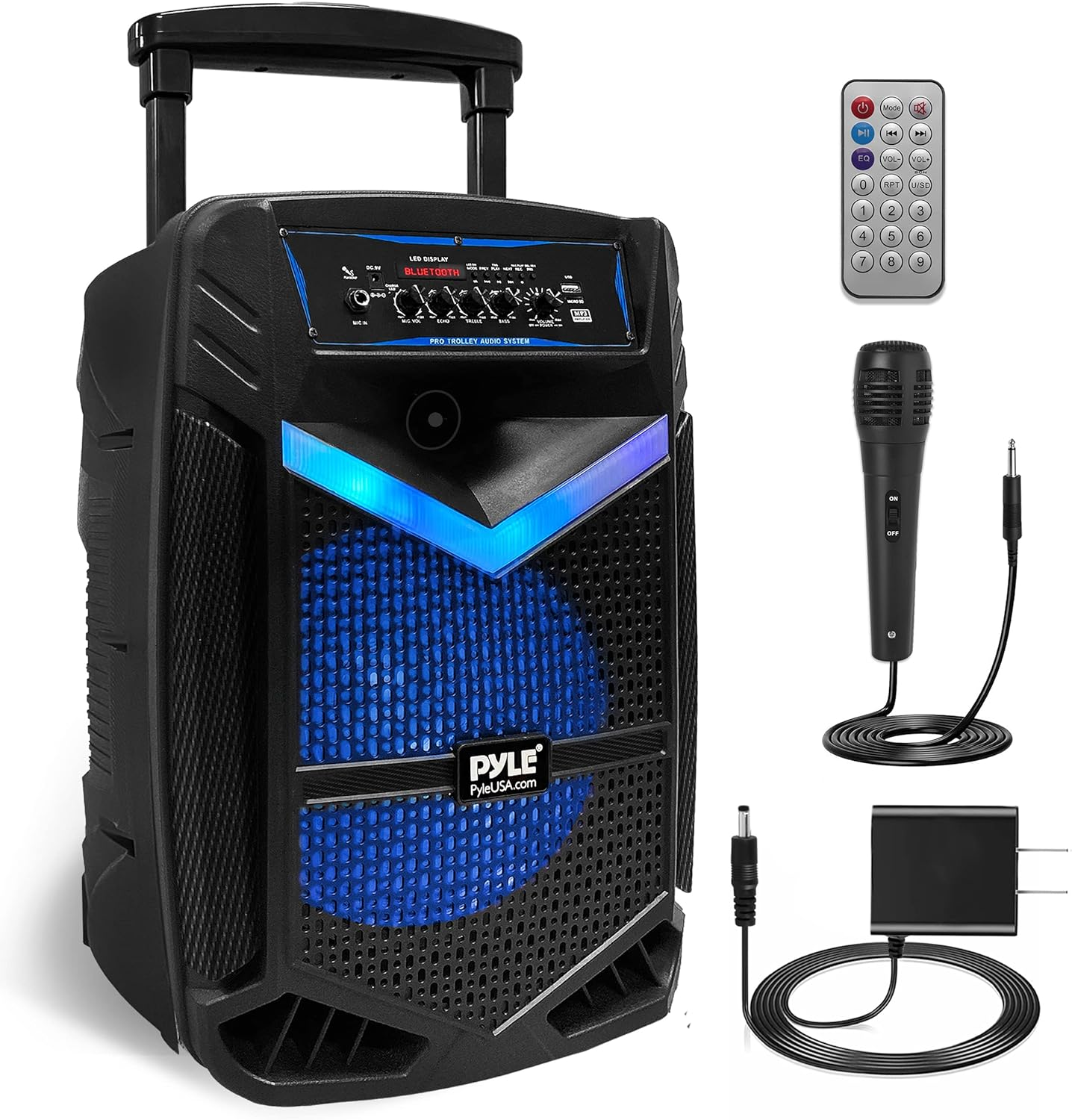 Portable Bluetooth PA Speaker System - 800W Rechargeable Outdoor Bluetooth Speaker with 12” Subwoofer, 1” Tweeter, Recording Function, Mic Input, Party Lights, USB/SD Radio