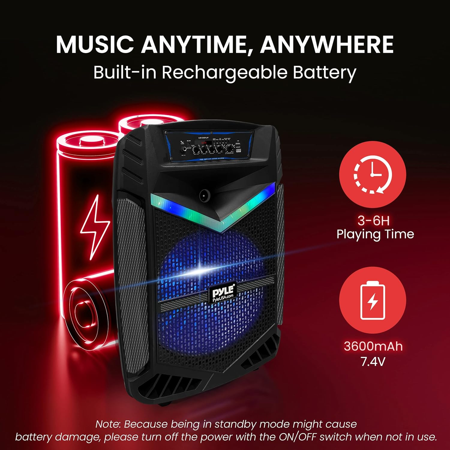 Portable Bluetooth PA Speaker System - 800W Rechargeable Outdoor Bluetooth Speaker with 12” Subwoofer, 1” Tweeter, Recording Function, Mic Input, Party Lights, USB/SD Radio