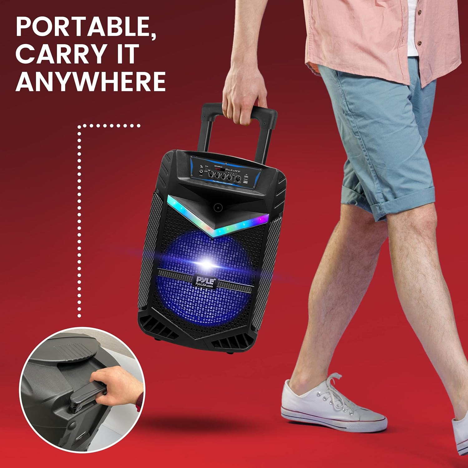 Portable Bluetooth PA Speaker System - 800W Rechargeable Outdoor Bluetooth Speaker with 12” Subwoofer, 1” Tweeter, Recording Function, Mic Input, Party Lights, USB/SD Radio