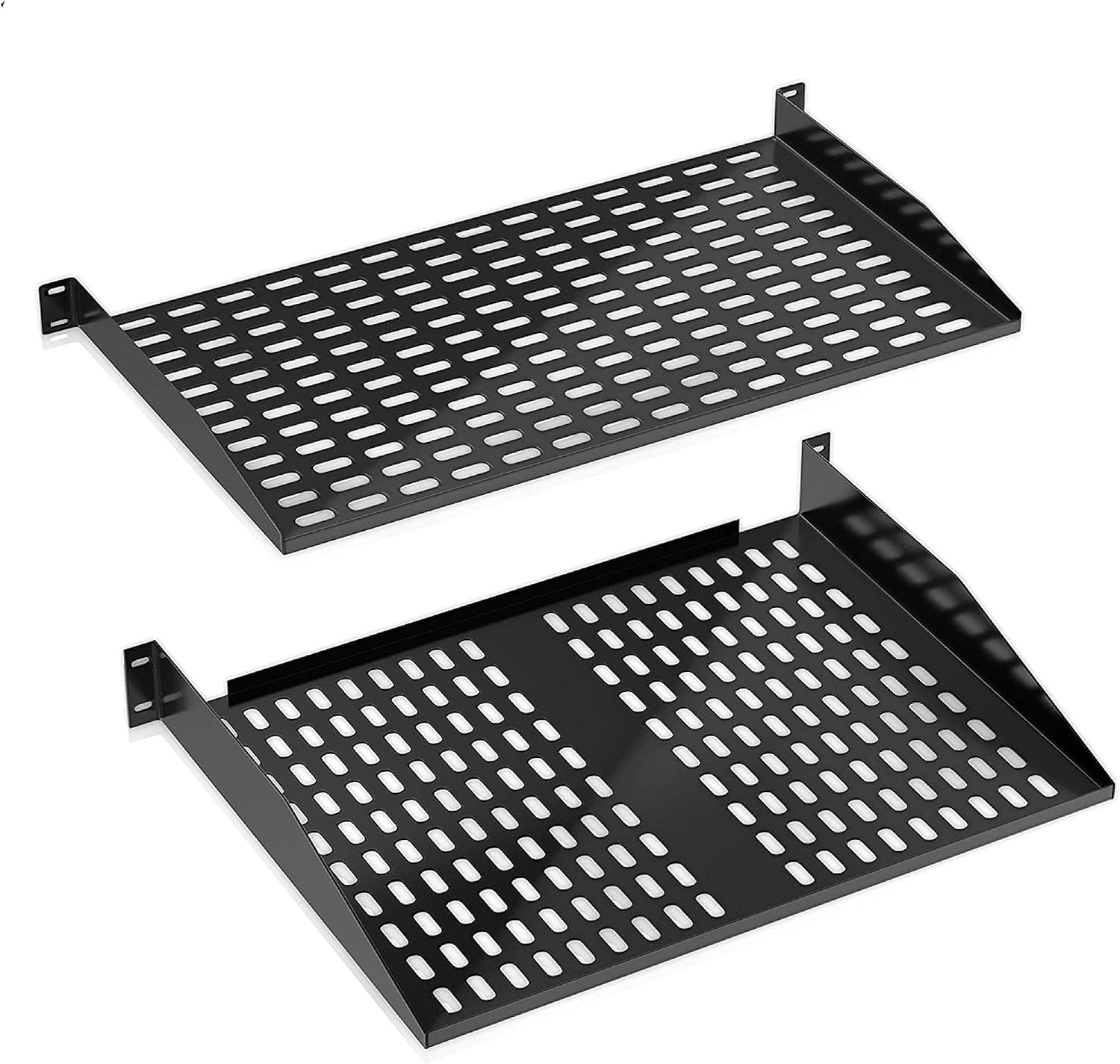 PYLE 2U 2-Pack Server Rack Shelves - 19-Inch Universal Device Rack Mount Tray, Good Air Circulation, Cantilever Mount, Wall-Mount Rack, Computer Case Mounting Tray - Weight Capacity 110 lbs (49 kg)