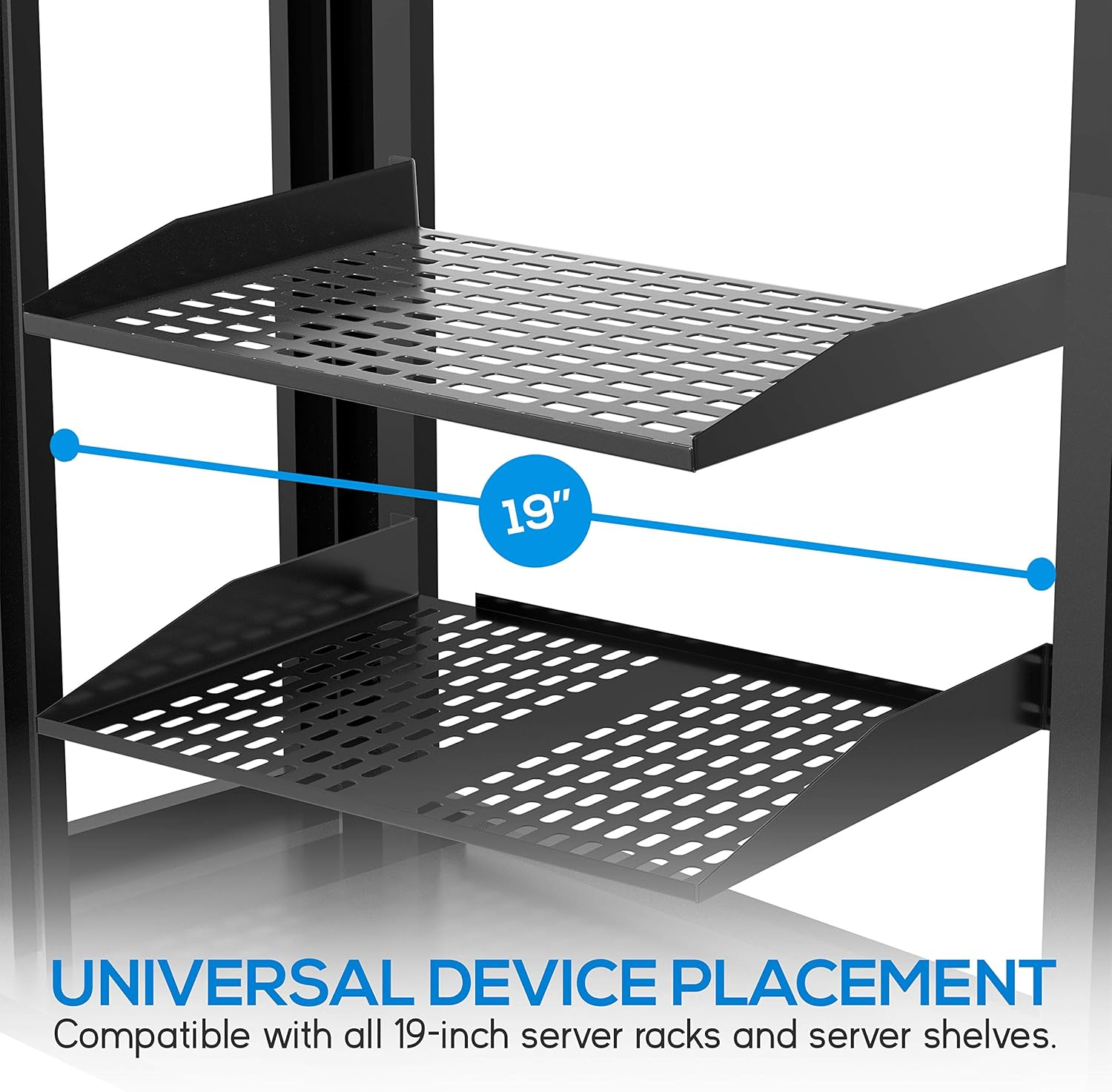 PYLE 2U 2-Pack Server Rack Shelves - 19-Inch Universal Device Rack Mount Tray, Good Air Circulation, Cantilever Mount, Wall-Mount Rack, Computer Case Mounting Tray - Weight Capacity 110 lbs (49 kg)