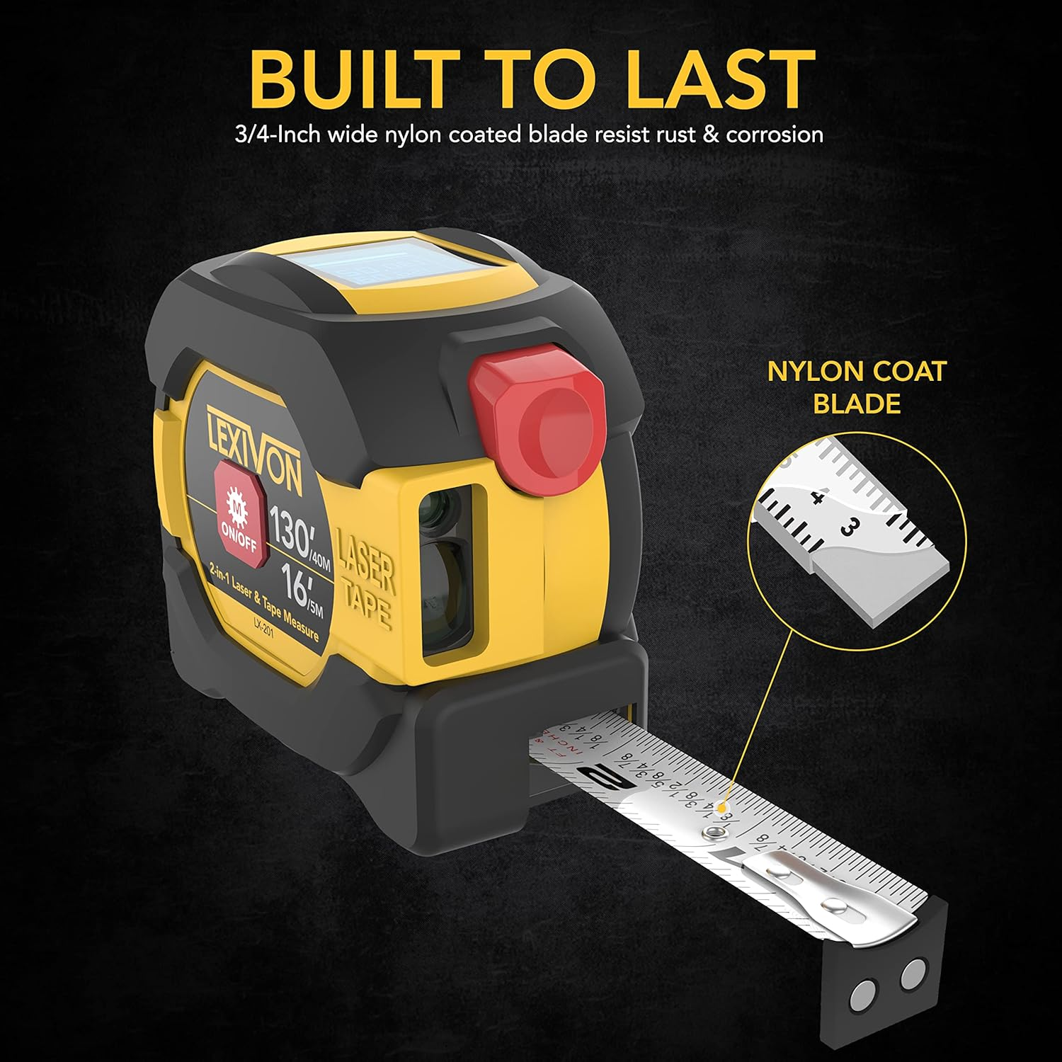 LEXIVON 2-in-1 Laser Tape Measure, 130ft Laser, 16ft AutoLock Tape (LX-201)