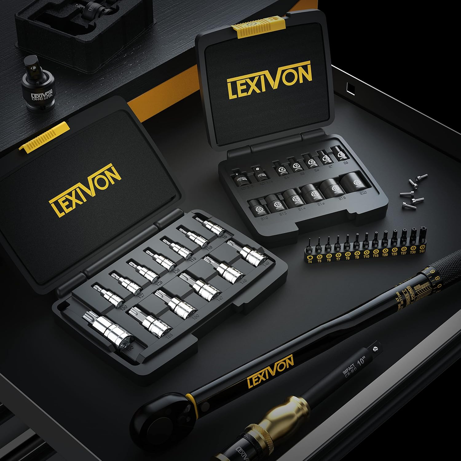 Lexivon Torx Bit Socket 13Pc Star Bit Set, Tamper Proof, Premium S2 Alloy Steel, T4 - T40 Set, Enhanced Storage Case (LX-301)
