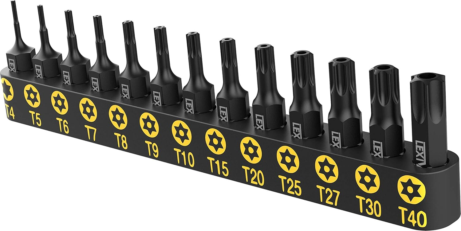 Lexivon Torx Bit Socket 13Pc Star Bit Set, Tamper Proof, Premium S2 Alloy Steel, T4 - T40 Set, Enhanced Storage Case (LX-301)