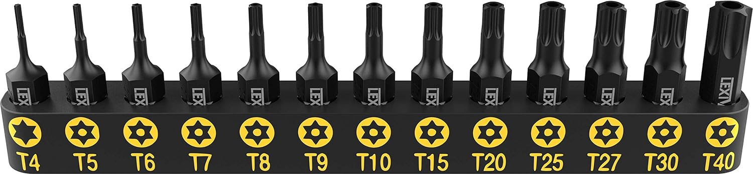 Lexivon Torx Bit Socket 13Pc Star Bit Set, Tamper Proof, Premium S2 Alloy Steel, T4 - T40 Set, Enhanced Storage Case (LX-301)