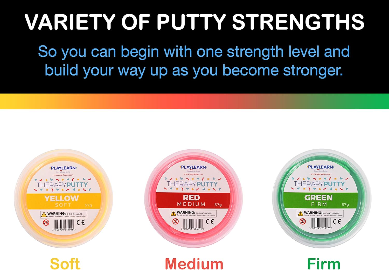 Therapy Putty - 3 Strengths - Stress Putty for Kids and Adults - Soft - Medium - Firm