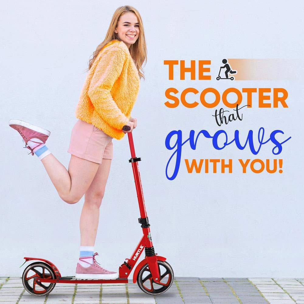 Hurtle Scooter for Adults, Teens, & Kids – 2-Wheel Kick Scooter with Adjustable T-Bar Handlebar – Alloy Anti-Slip Deck – Portable Folding Scooter with Carrying Strap