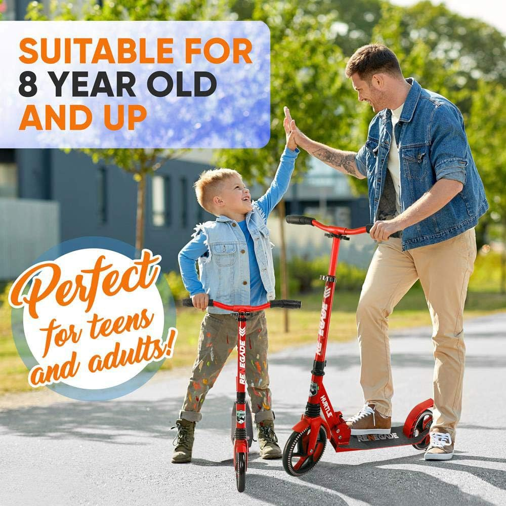 Hurtle Scooter for Adults, Teens, & Kids – 2-Wheel Kick Scooter with Adjustable T-Bar Handlebar – Alloy Anti-Slip Deck – Portable Folding Scooter with Carrying Strap