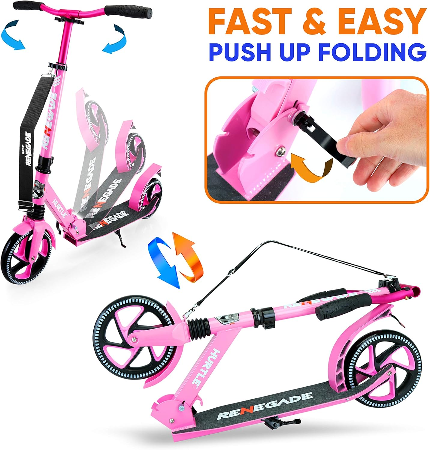 Hurtle Scooter for Adults, Teens, and Kids – 2-Wheel Kick Scooter with Adjustable T-Bar Handlebar, Alloy Anti-Slip Deck, Portable Folding Design, and Carrying Strap