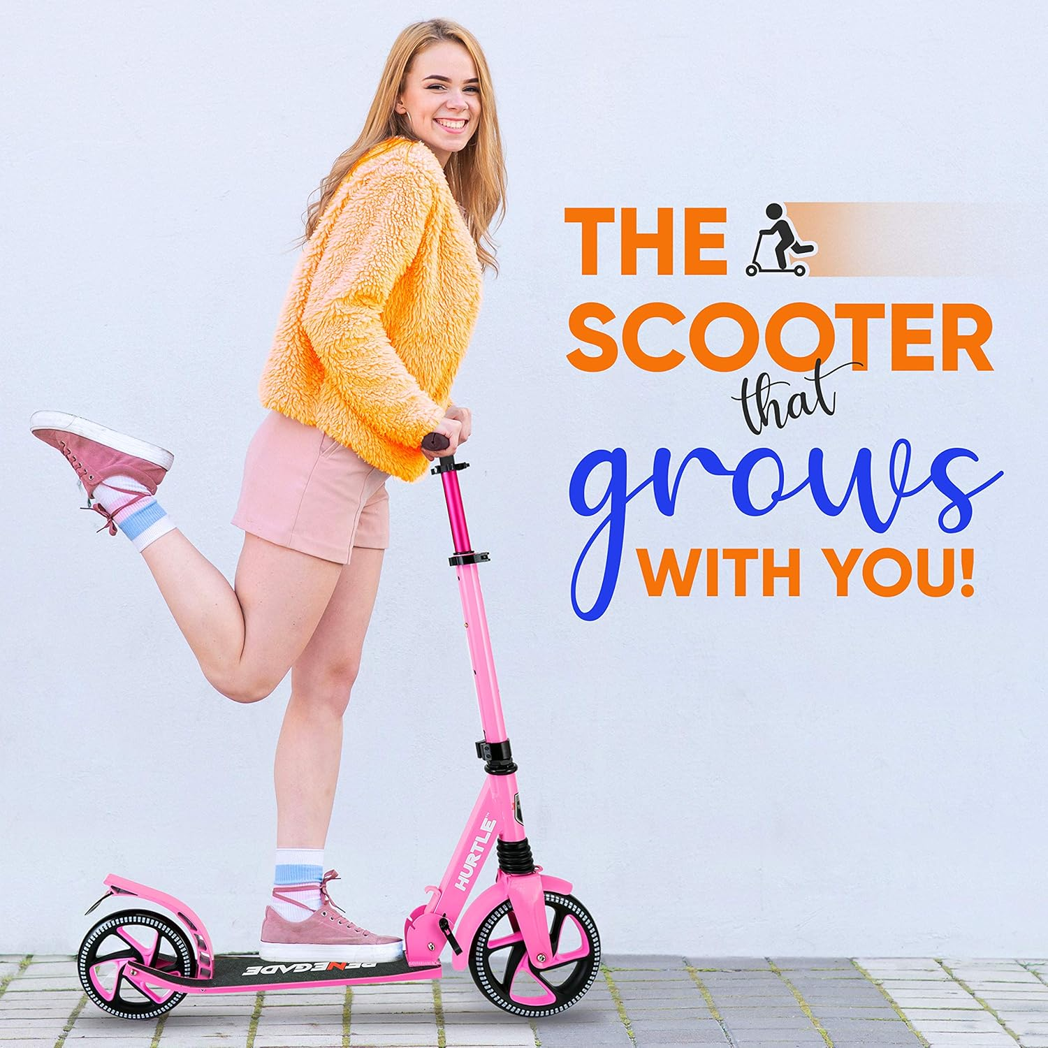 Hurtle Scooter for Adults, Teens, and Kids – 2-Wheel Kick Scooter with Adjustable T-Bar Handlebar, Alloy Anti-Slip Deck, Portable Folding Design, and Carrying Strap