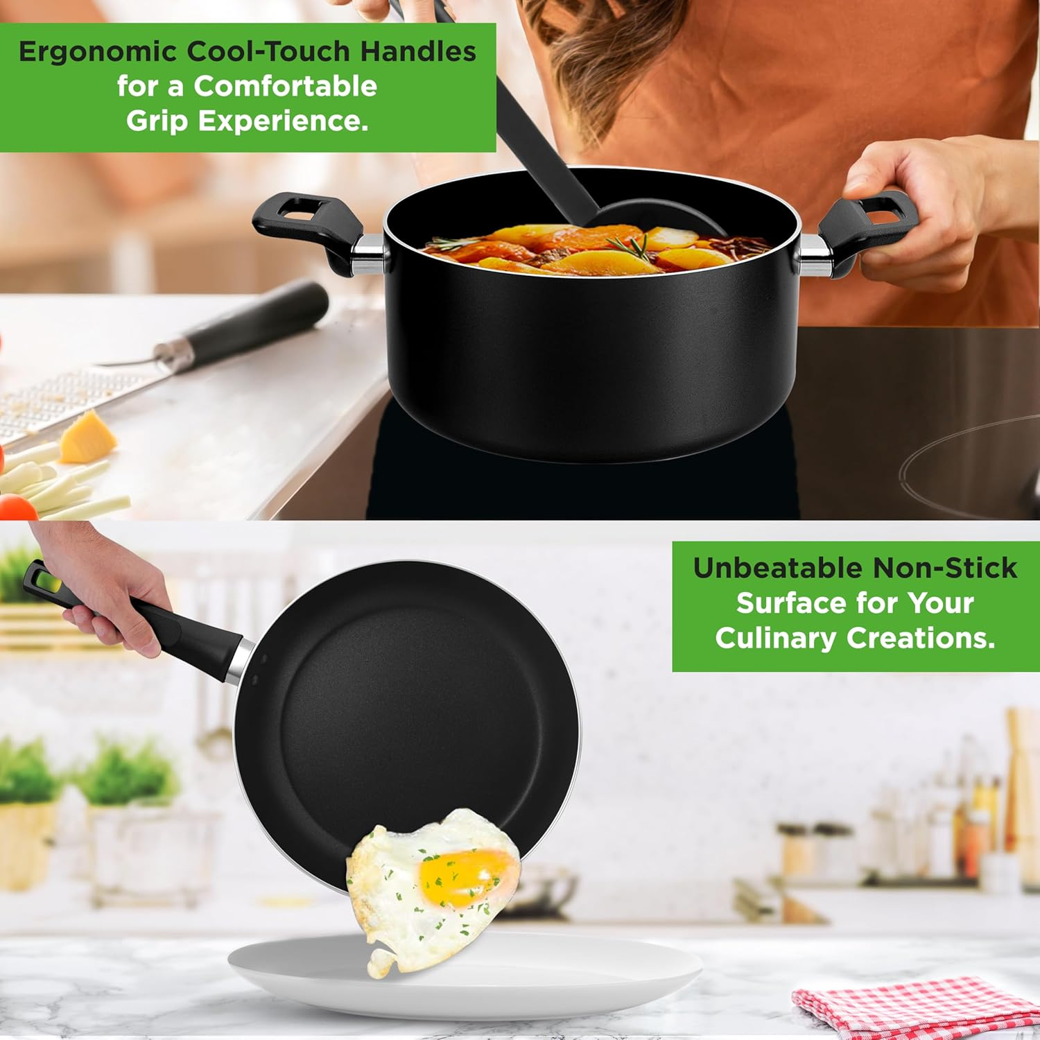 NutriChef 13-Piece Nonstick Pots and Pans Cookware Set – Includes Saucepan, Frying Pans, Cooking Pots, Casserole, Lids, Ladle, Fork, Strainer, PFOA-Free and Heat-Resistant