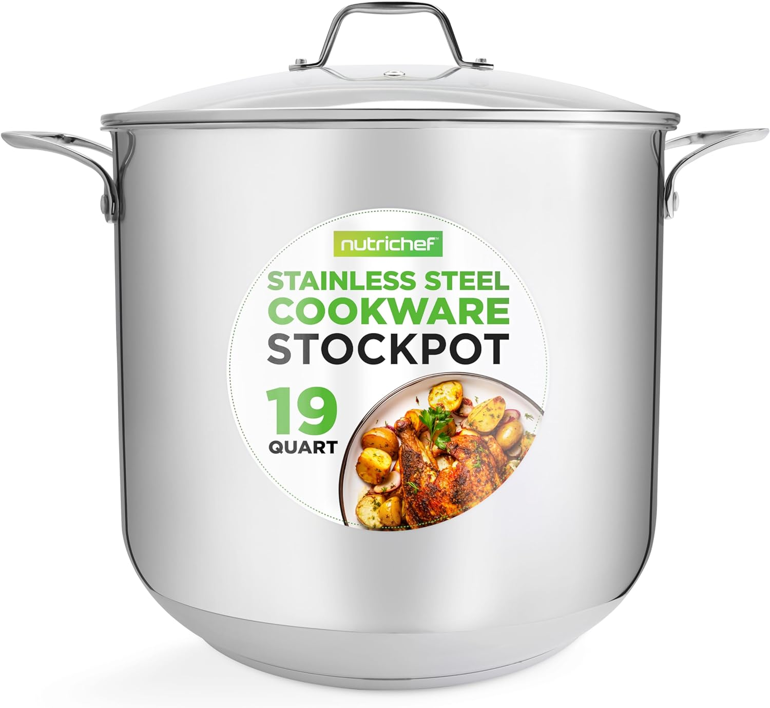 Nutrichef Stainless Steel Stockpot – Heavy Duty Induction Soup Pot with Lid, 19 Quart