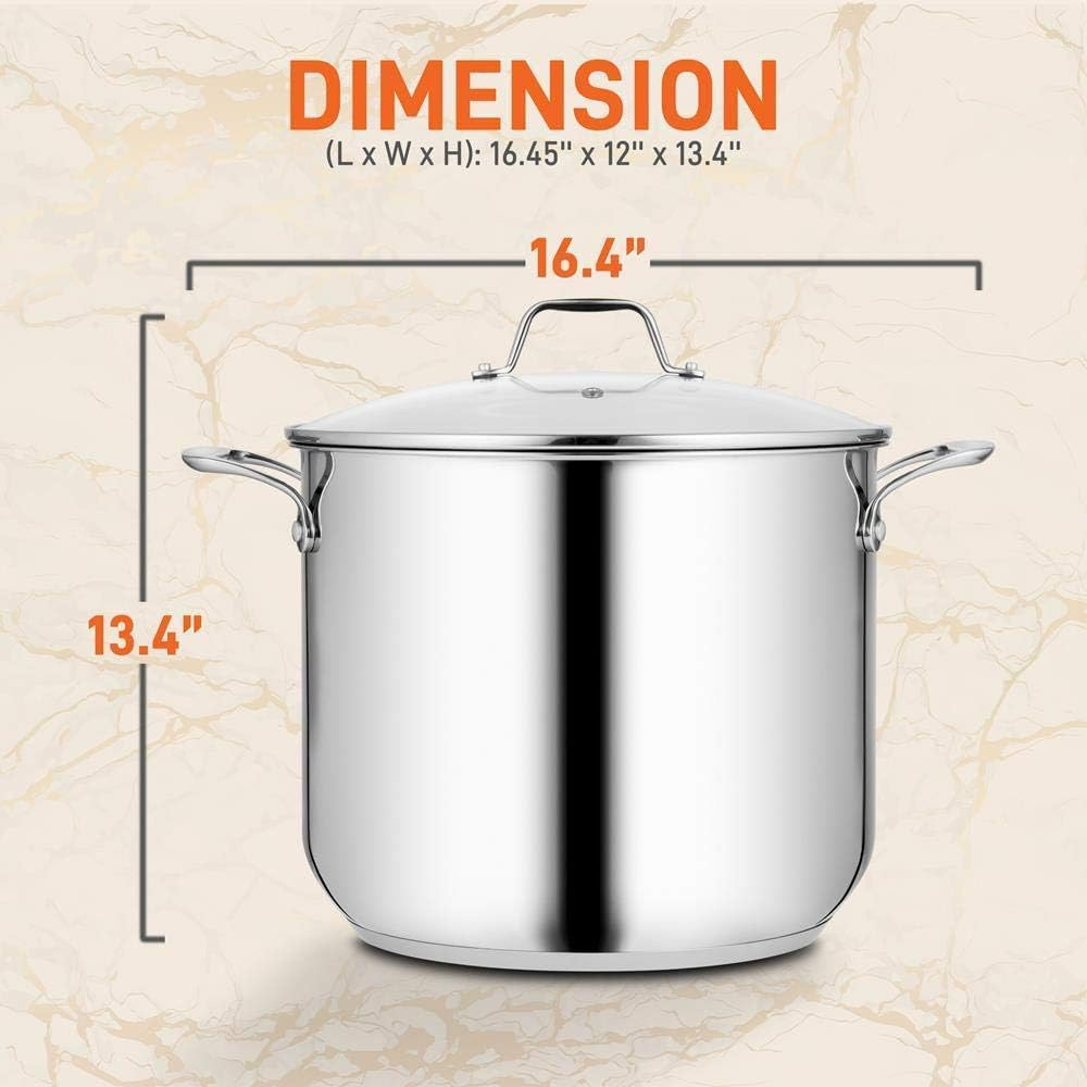 Nutrichef Stainless Steel Stockpot – Heavy Duty Induction Soup Pot with Lid, 19 Quart