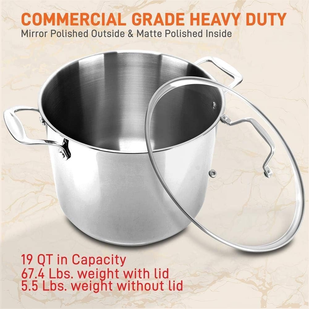 Nutrichef Stainless Steel Stockpot – Heavy Duty Induction Soup Pot with Lid, 19 Quart