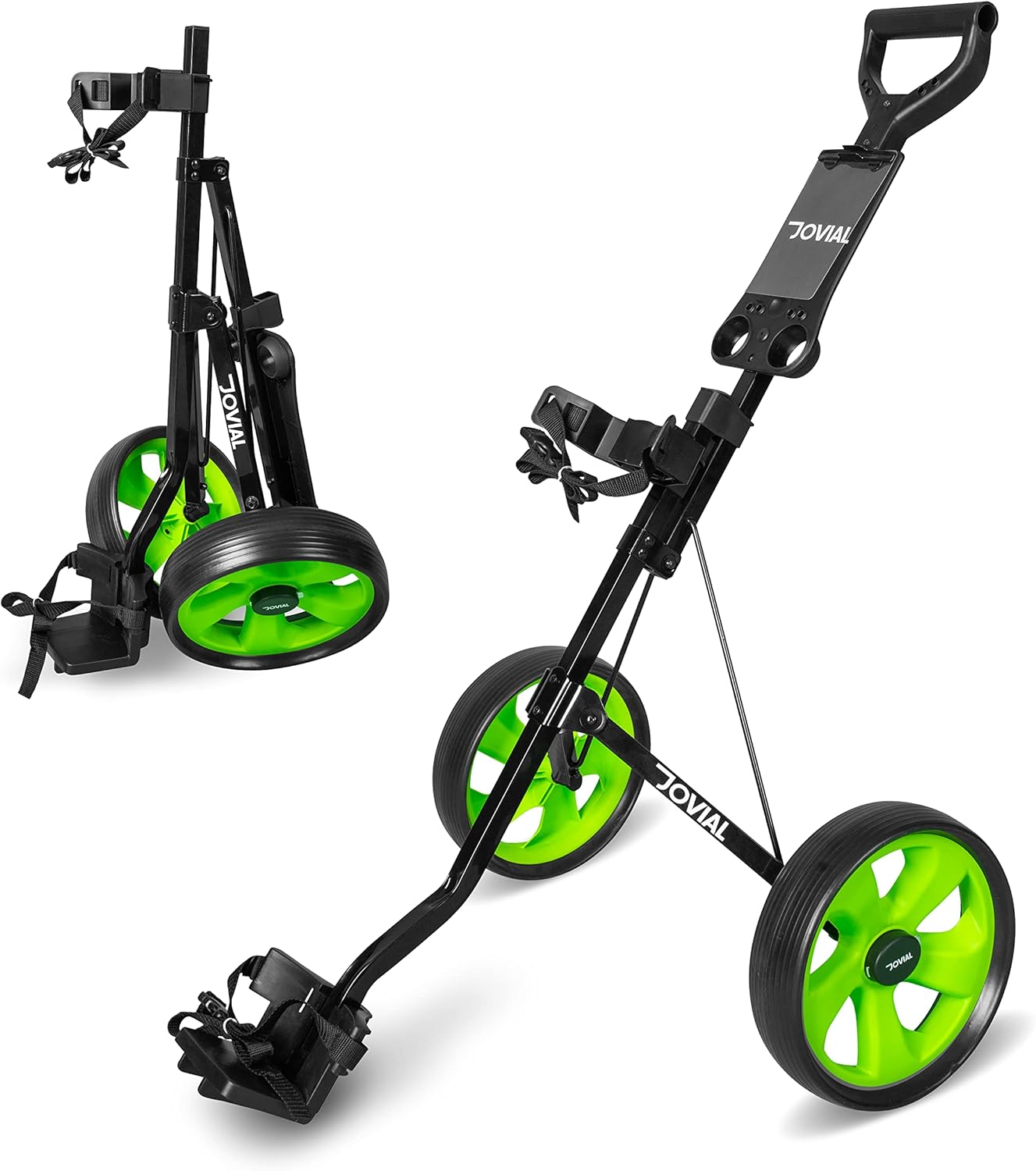 Jovial Golf Push Cart – Foldable, Collapsible, Lightweight with Upper and Lower Brackets & Elastic Strap