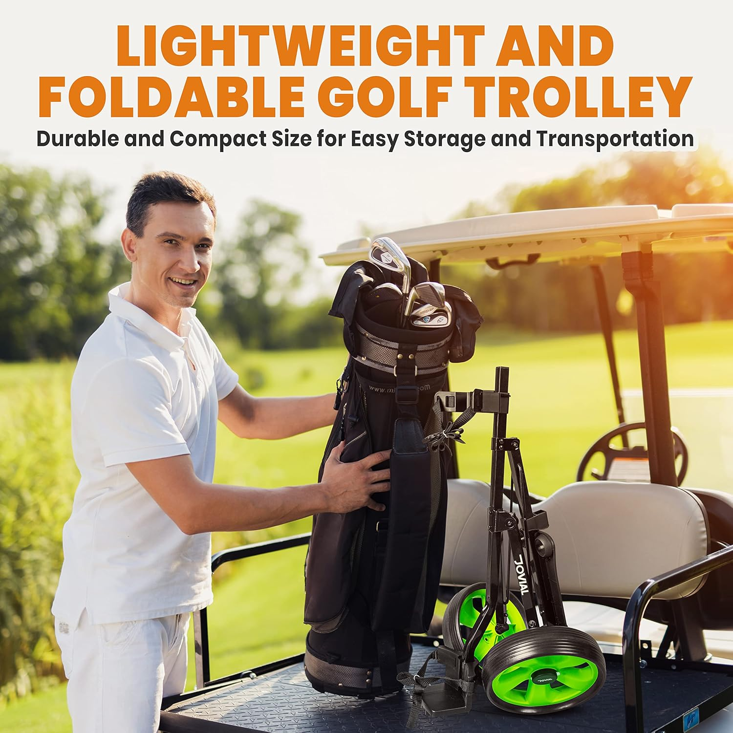 Jovial Golf Push Cart – Foldable, Collapsible, Lightweight with Upper and Lower Brackets & Elastic Strap