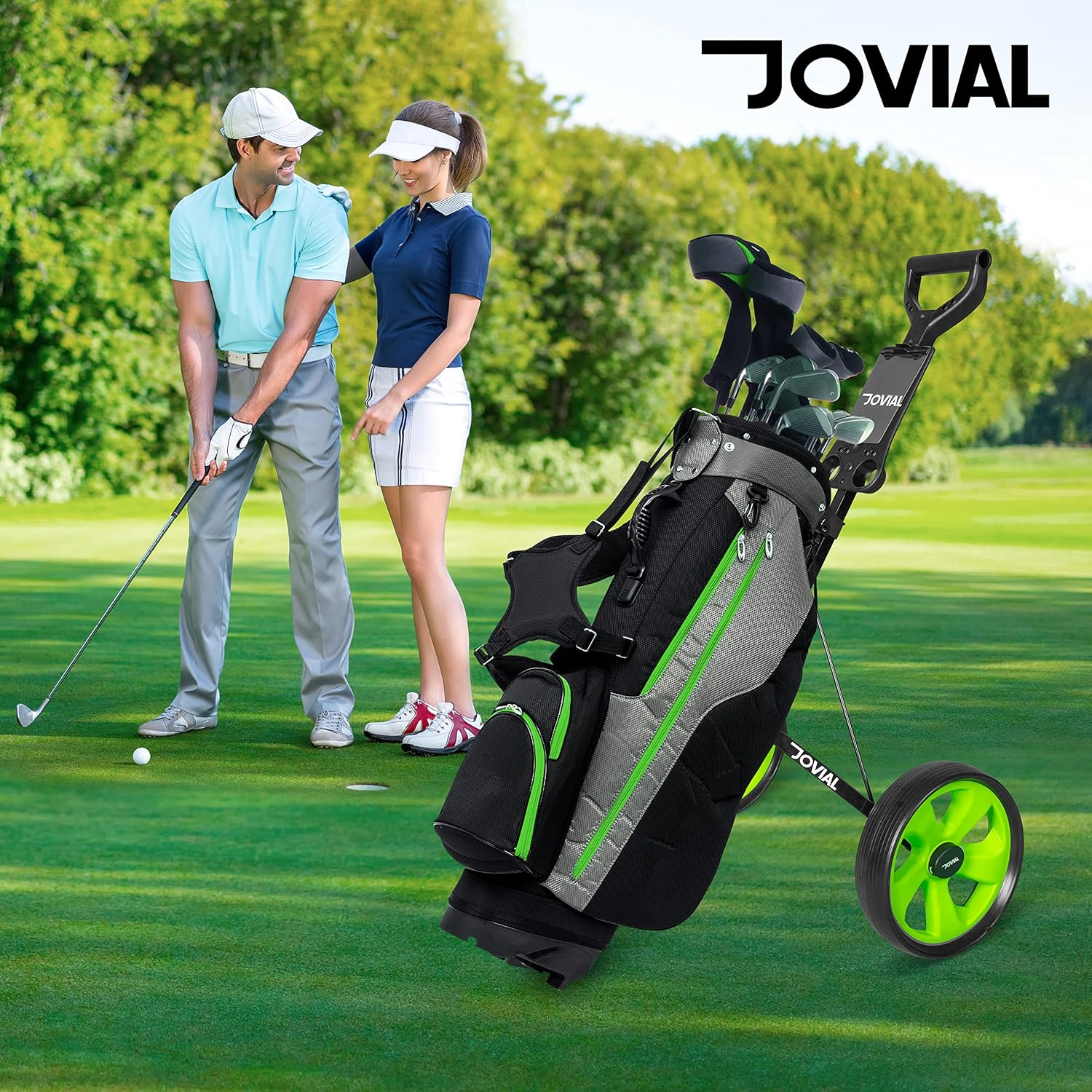 Jovial Golf Push Cart – Foldable, Collapsible, Lightweight with Upper and Lower Brackets & Elastic Strap