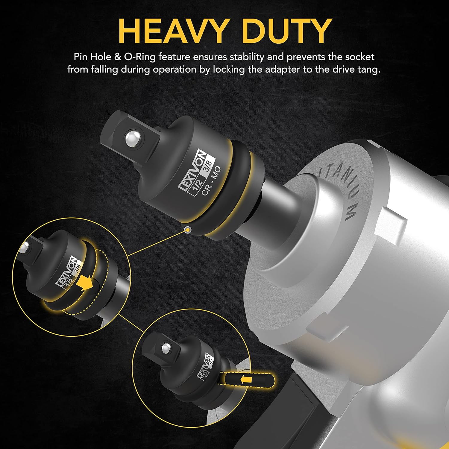 Lexivon Adaptors & Reducers For Impact Sockets, 1/4" 3/8" 1/2" 1/2", Steel Alloy - Set of 4 (LX-112)