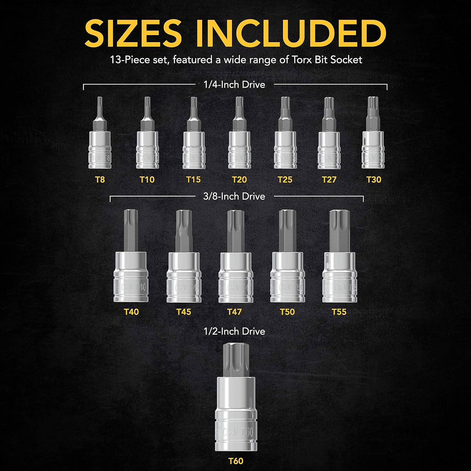 Lexivon Torx Bit Socket 13-Piece Set, Premium S2 Alloy Steel, Star T8 - T60, Enhanced Storage Case (LX-143)