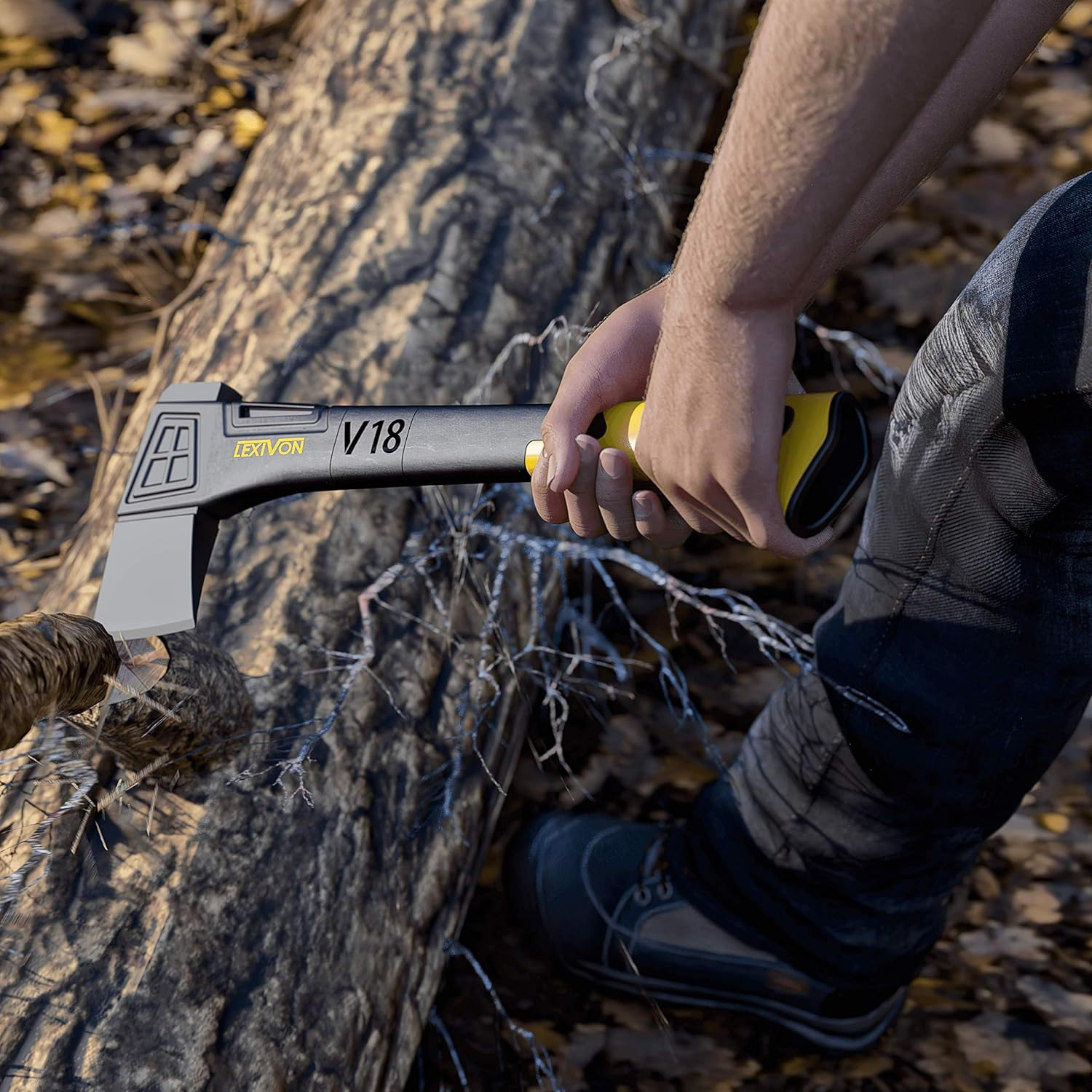 Lexivon 18" Chopping Axe, Lightweight FiberGlass Handle, Ergonomic TPR Handle, Protective Carrying Sheath (LX-V18)