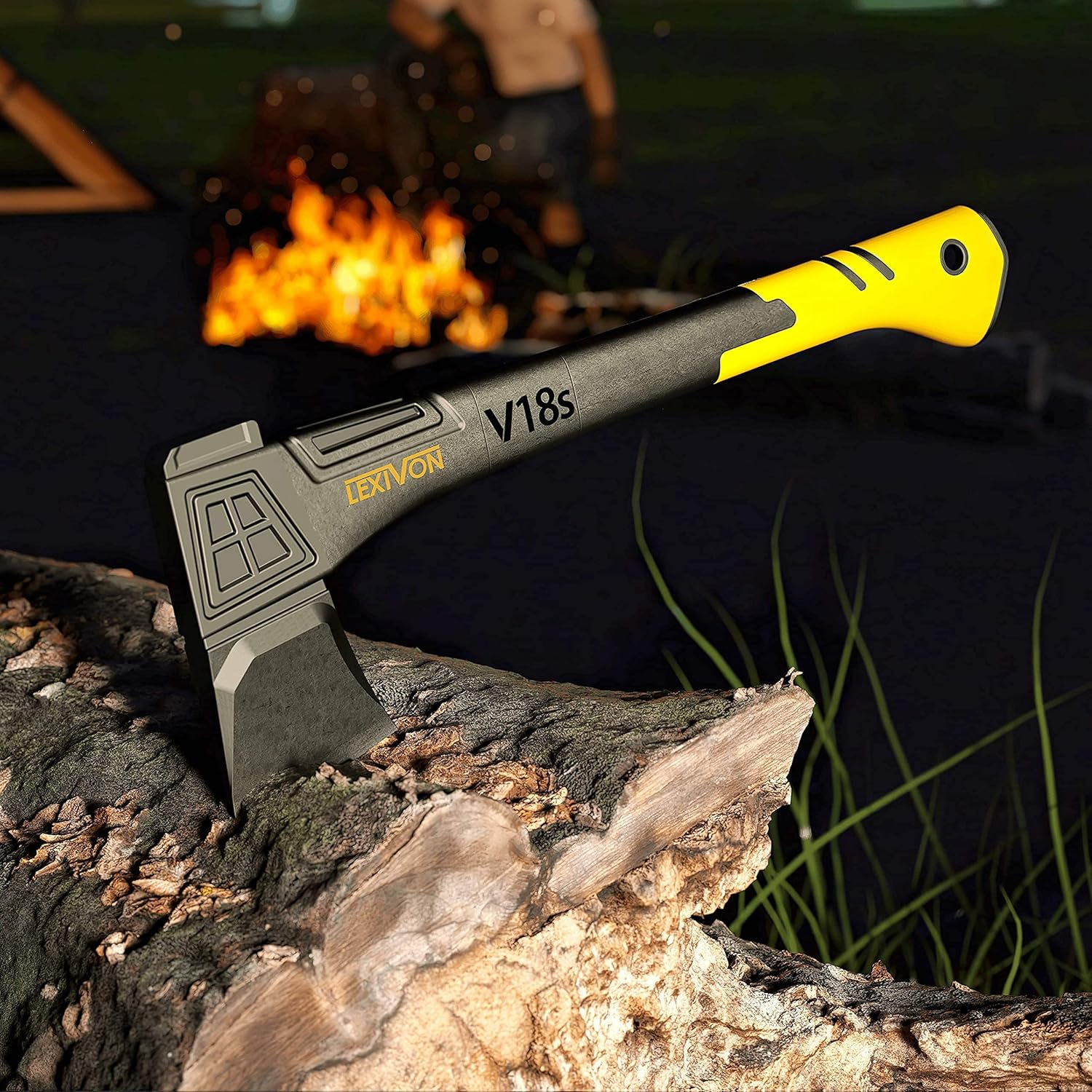 Lexivon 18" In Splitting Axe, Lightweight Fiberglass Handle, Ergonomic TPR Grip, Protective Carrying Sgeath (LX-V18s)