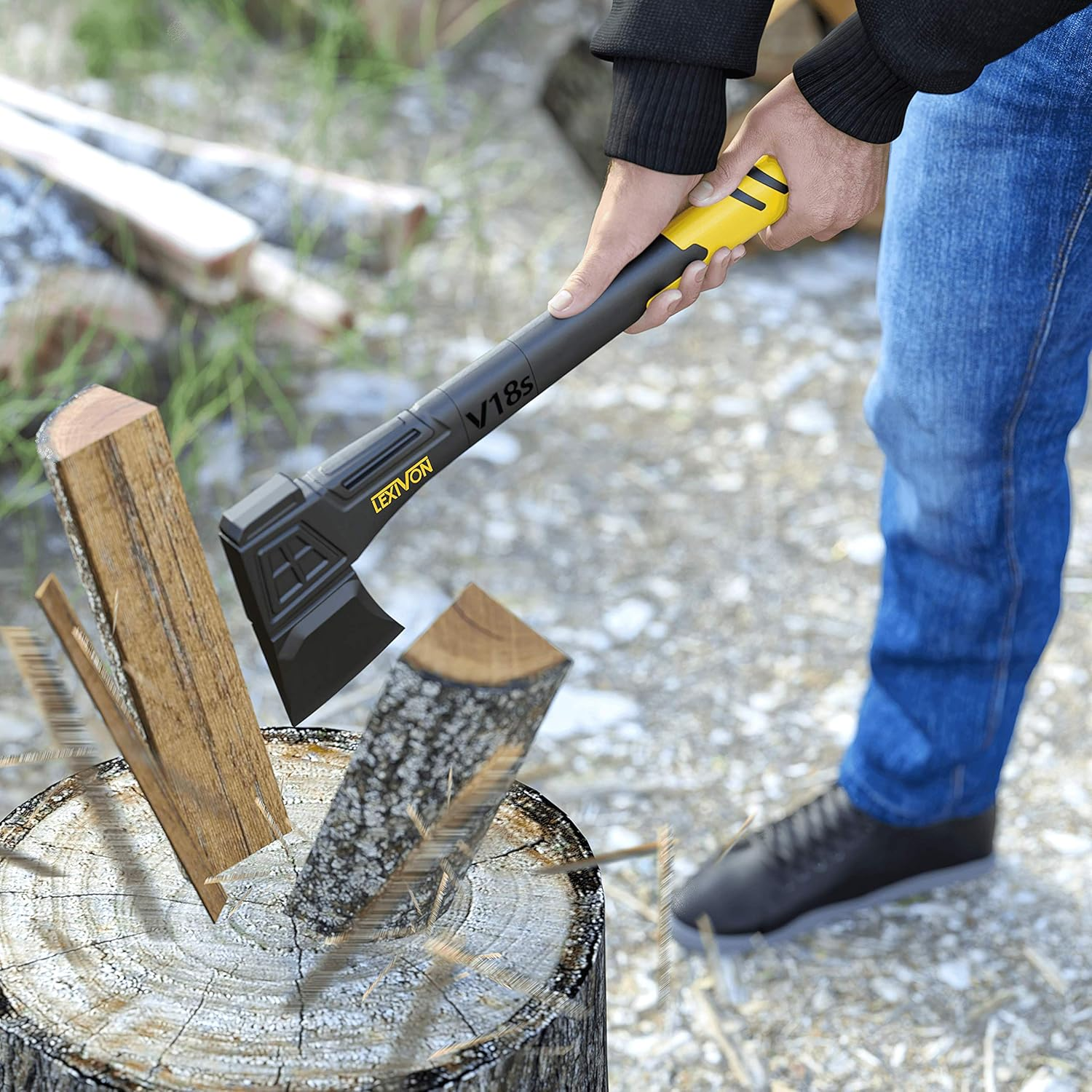 Lexivon 18" In Splitting Axe, Lightweight Fiberglass Handle, Ergonomic TPR Grip, Protective Carrying Sgeath (LX-V18s)