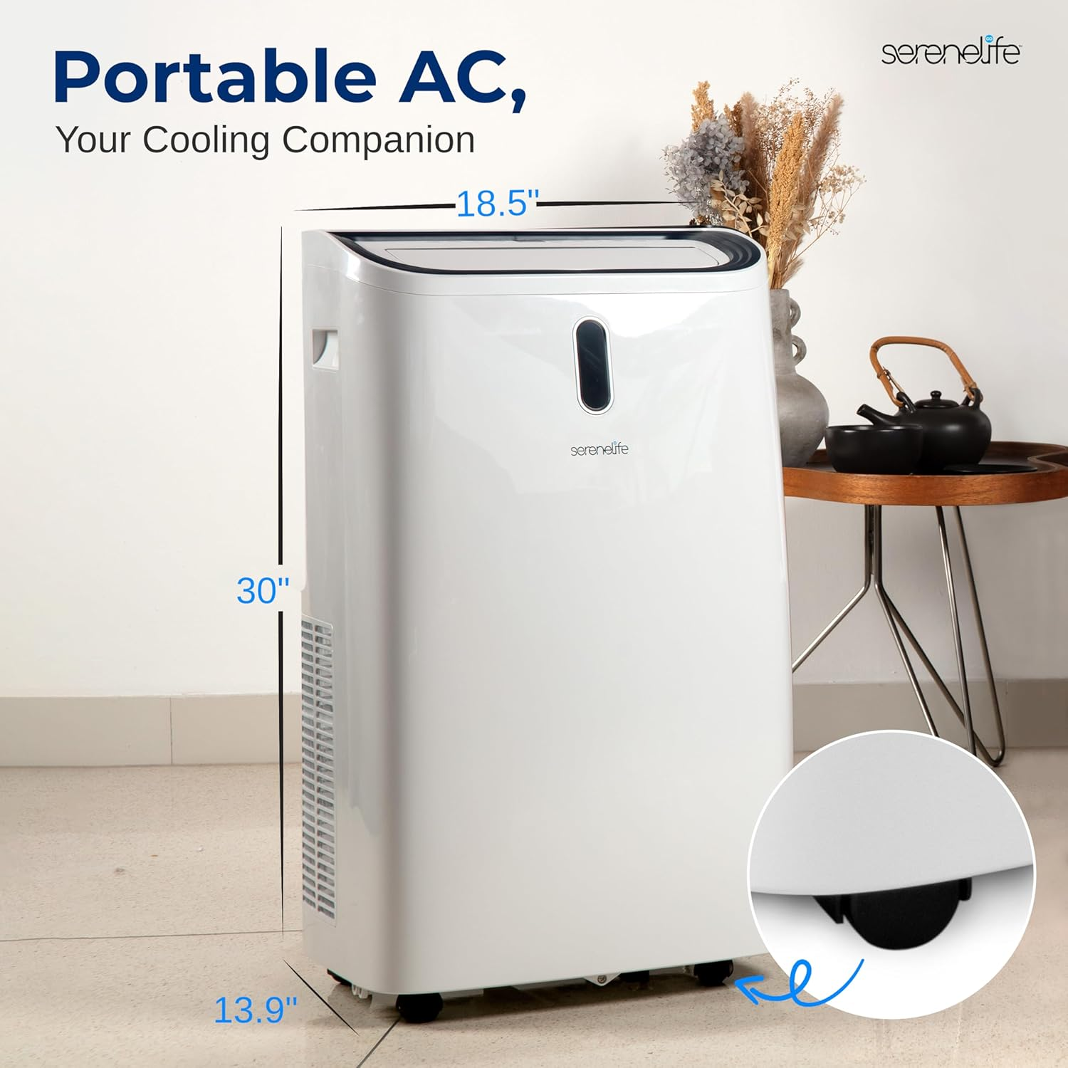 SereneLife SLPAC240W Portable Air Conditioner-12000 BTU Capacity (ASHRAE) Compact Home A/C Cooling Unit with Built-in Dehumidifier & Fan Modes, Includes Window Mount Kit (White), Stadard