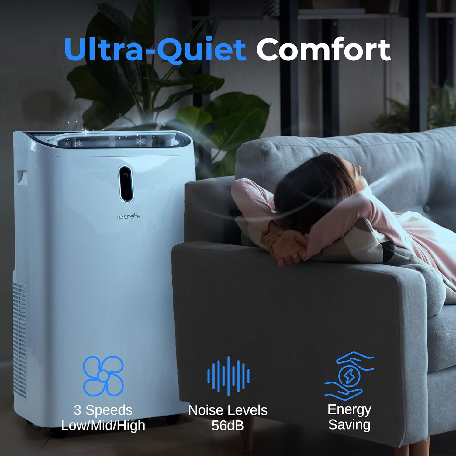 SereneLife SLPAC240W Portable Air Conditioner-12000 BTU Capacity (ASHRAE) Compact Home A/C Cooling Unit with Built-in Dehumidifier & Fan Modes, Includes Window Mount Kit (White), Stadard